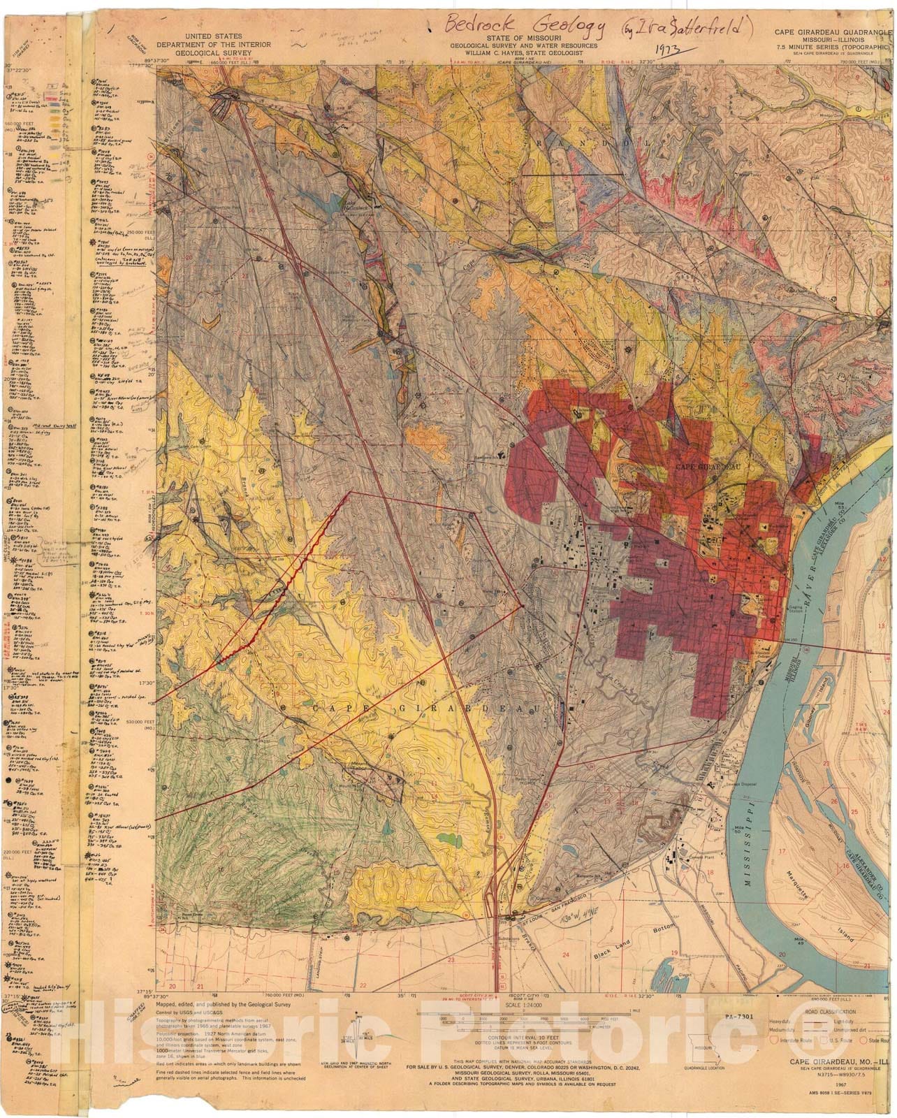 Map : Bedrock geologic map of the Cape Girardeau seven 1/2' quadrangle, Missouri, 19seven3 Cartography Wall Art :