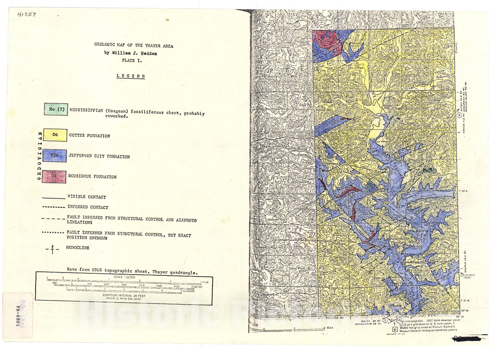 Map : Geologic map of the Thayer area, Missouri, 1968 Cartography Wall Art :