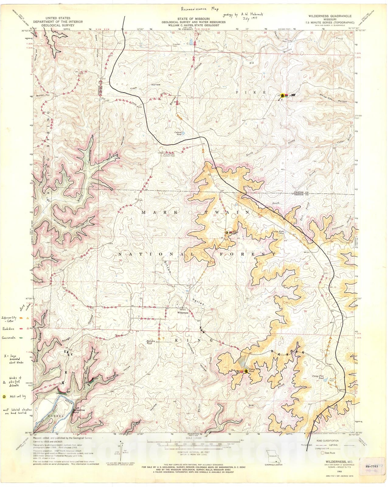 Map : Reconnaissance bedrock geologic map of the Wilderness seven 1/2' quadrangle, Missouri, 19sevenseven Cartography Wall Art :