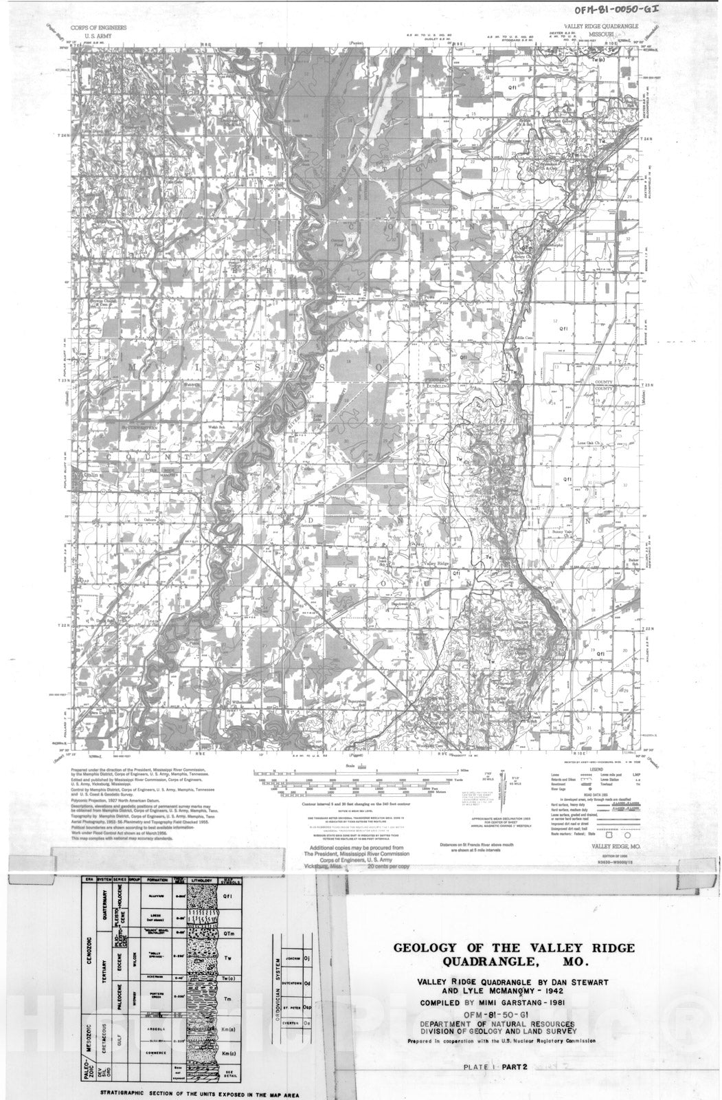 Map : Geology of the Valley Ridge 15' quadrangle, Missouri, 1981 Cartography Wall Art :