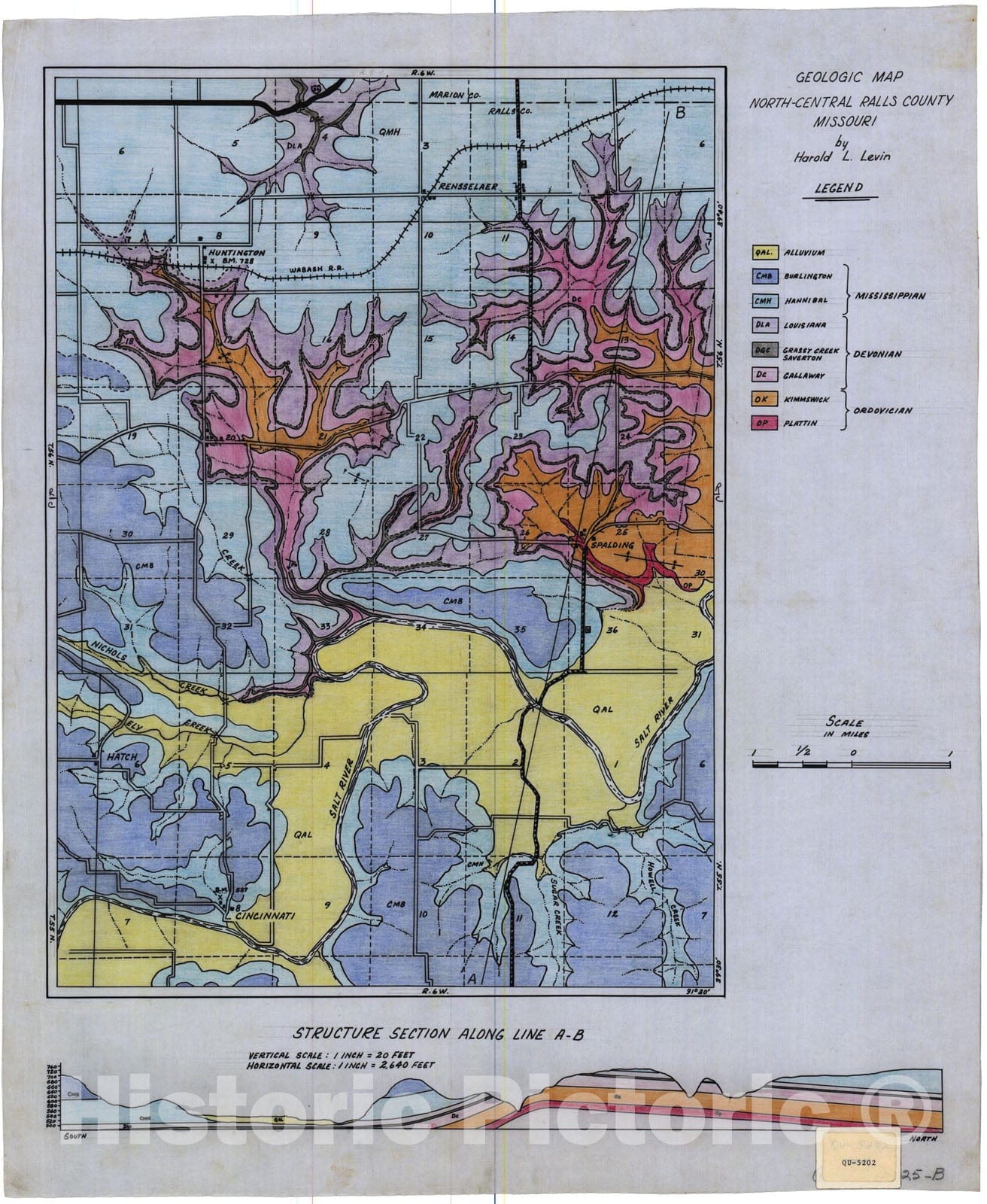 Map : Geologic map of north-central Ralls County, Missouri, 1952 Cartography Wall Art :