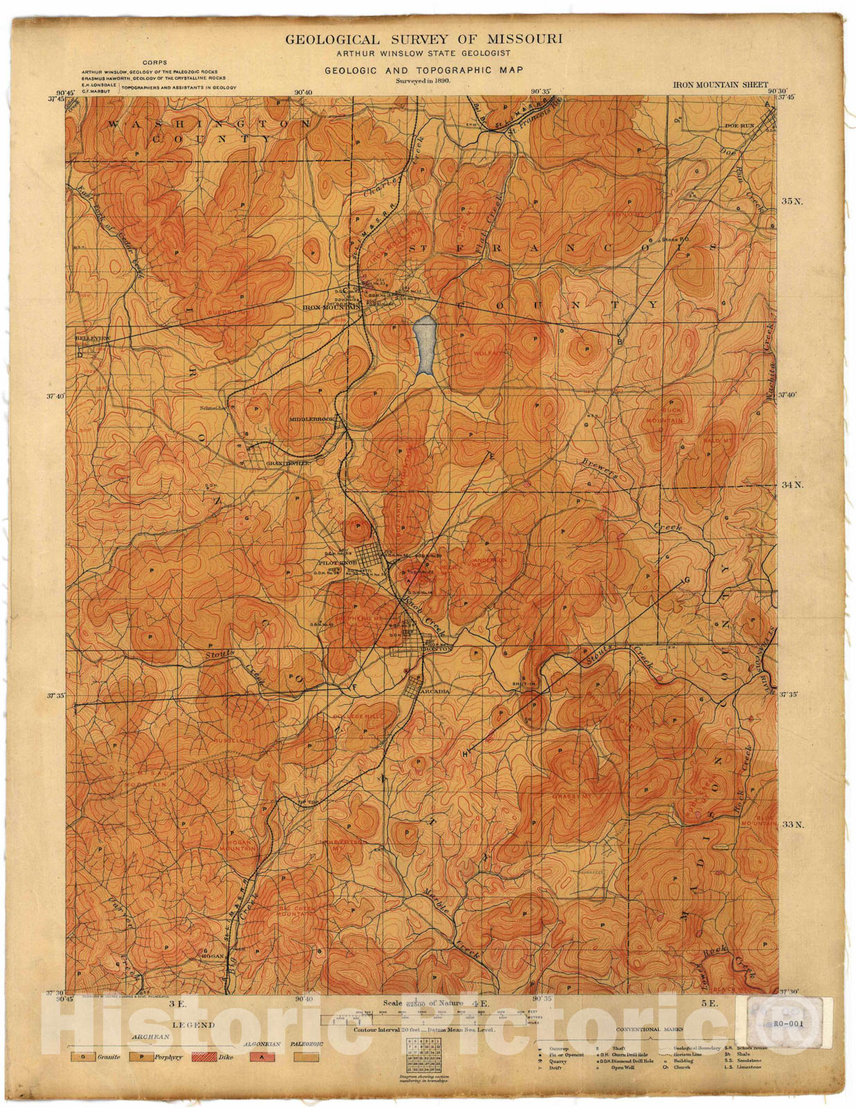 Map : Geologic map of the Iron Mountain 15' quadrangle, Missouri, 1900 Cartography Wall Art :