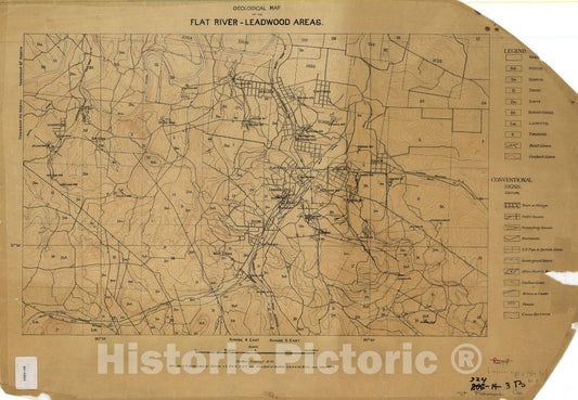 Map : Geologic map of the Flat River-Leadwood areas, Missouri, 1908 Cartography Wall Art :