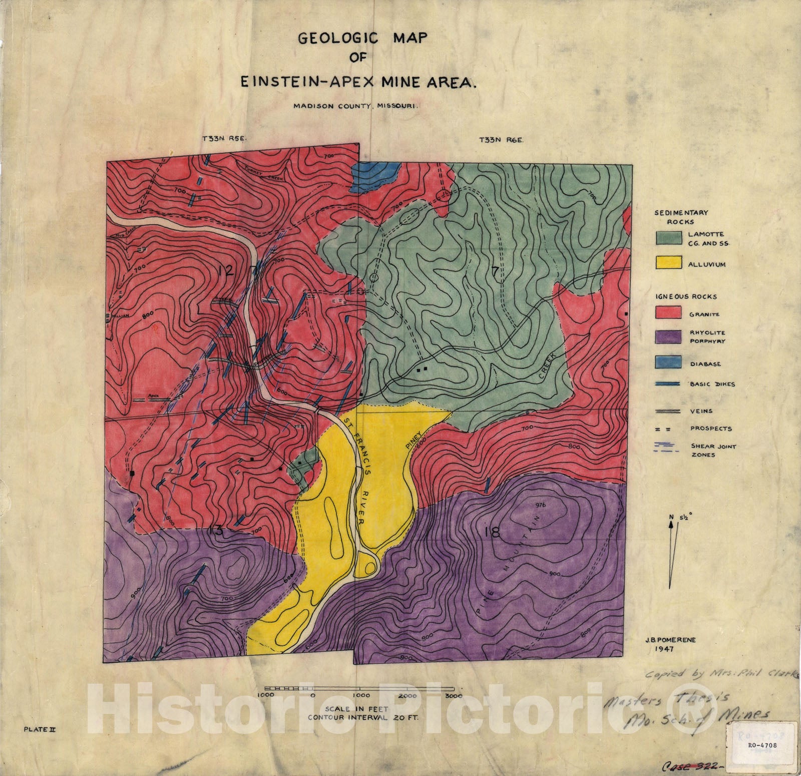 Map : Geologic map of Einstein-Apex mine area, Madison County, Missouri, 1947 Cartography Wall Art :