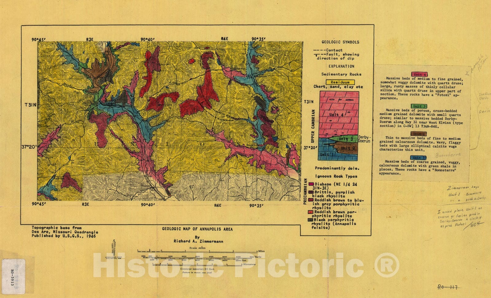 Map : Geologic map of the Annapolis area, Missouri, 1959 Cartography Wall Art :