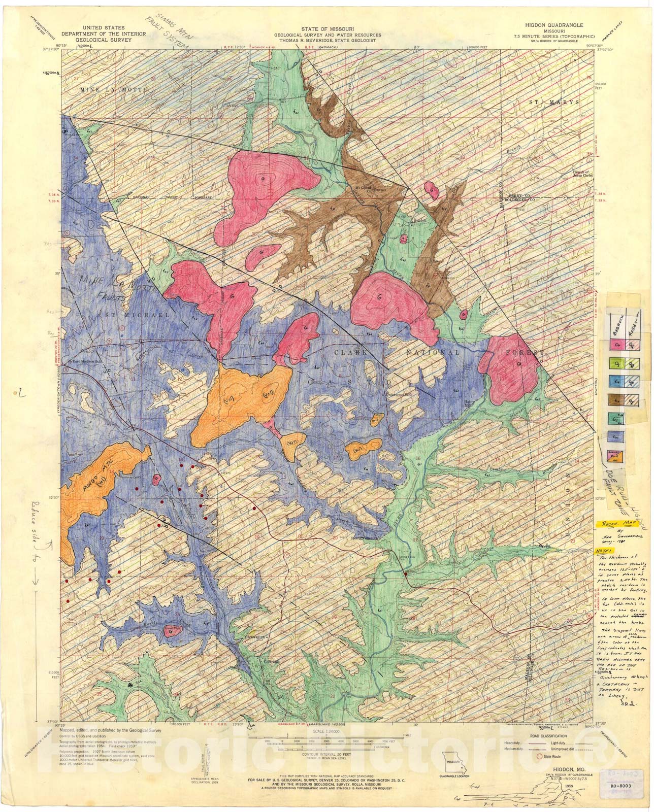 Map : Reconnaissance geologic map of the Higdon seven 1/2' quadrangle, Missouri, 1980 Cartography Wall Art :