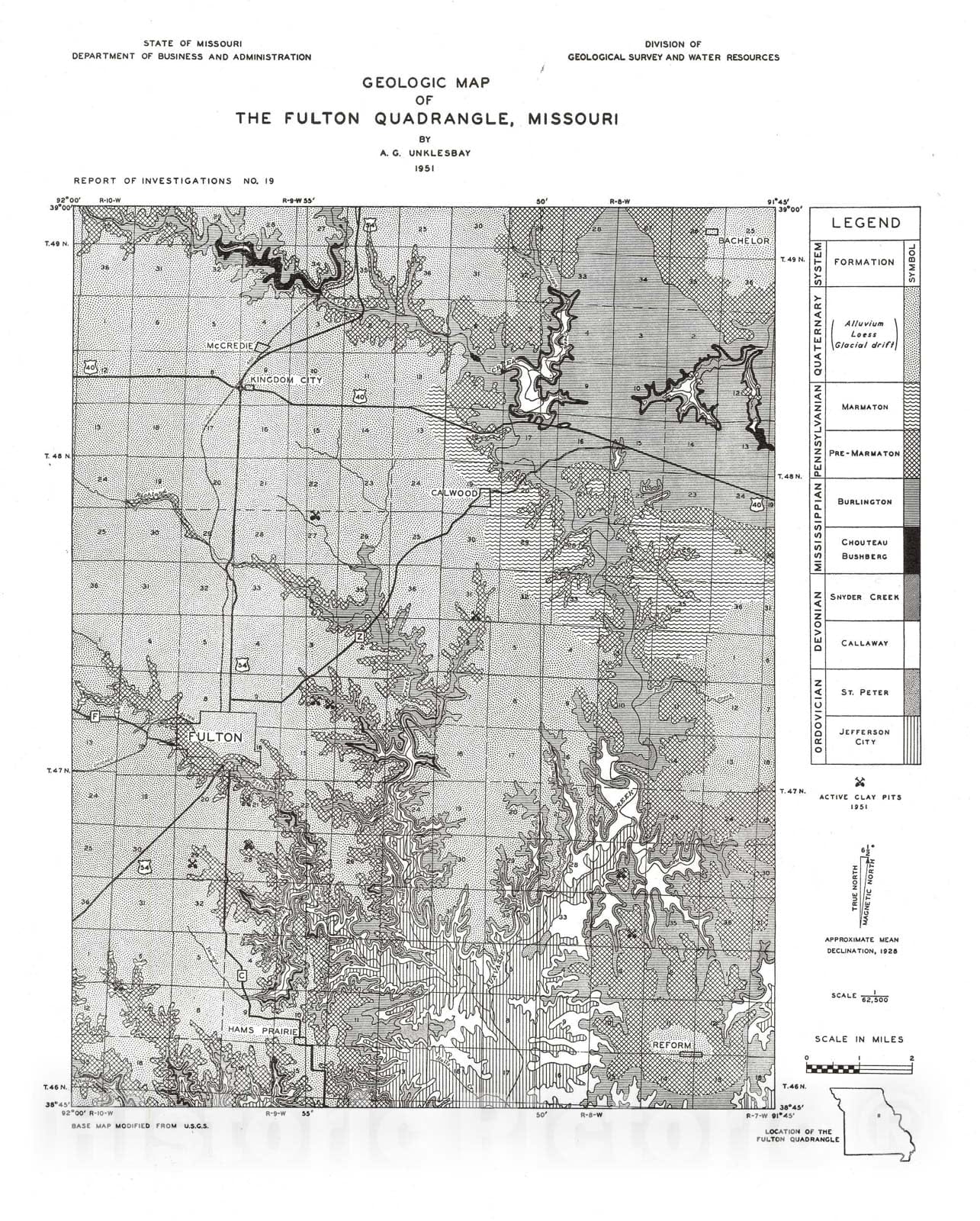 Map : Geologic map of the Fulton 15' quadrangle, Missouri, 1951 Cartography Wall Art :