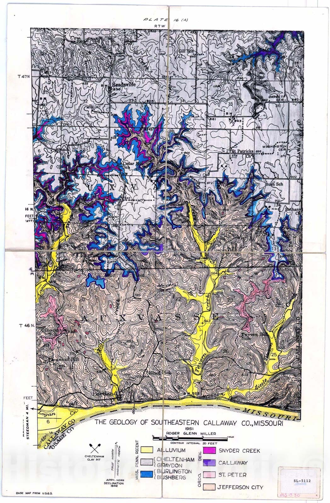 Map : Geologic map of the southeast part of Callaway County, Missouri, 1951 Cartography Wall Art :