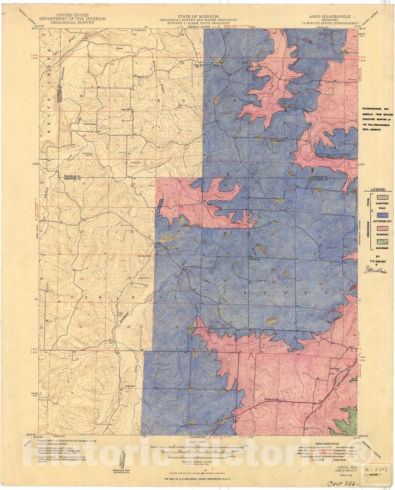 Map : Reconnaissance geologic map of the Sullivan-Bourbon area, Missouri, 1953 Cartography Wall Art :