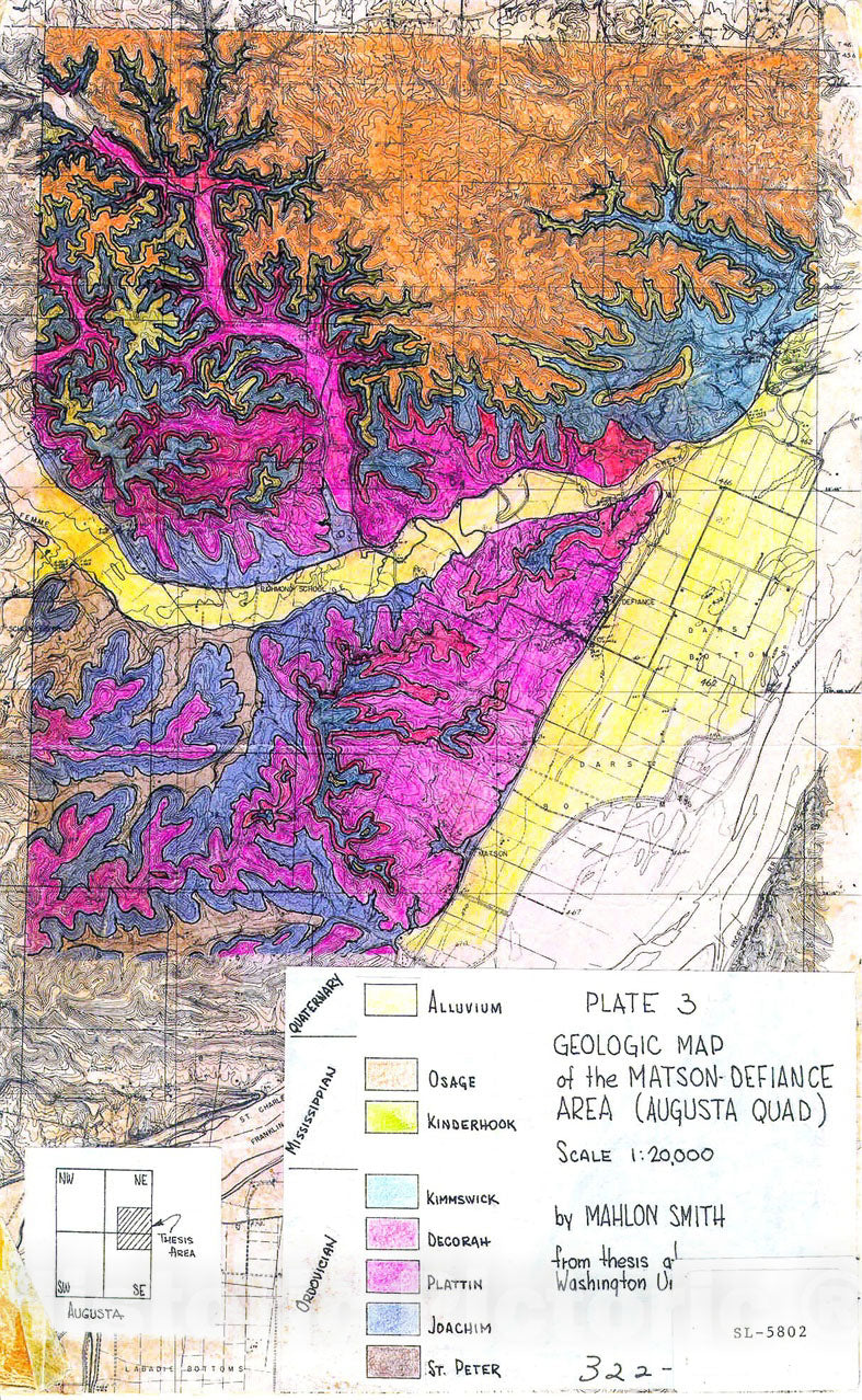 Map : Geologic map of the Matson-Defiance area in the Augusta 15' quad, Missouri, 1958 Cartography Wall Art :