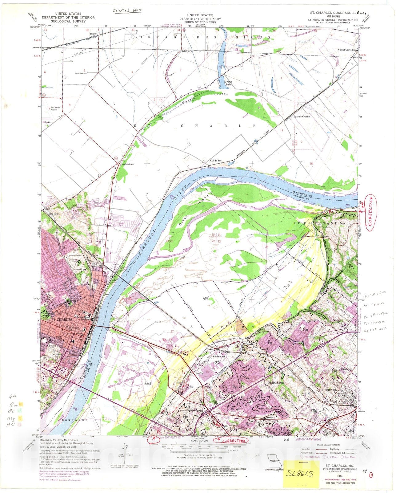 Map : Bedrock geologic map of the St. Louis County portion of the Saint Charles seven 1/2' quadrangle, Missouri, 1986 Cartography Wall Art :