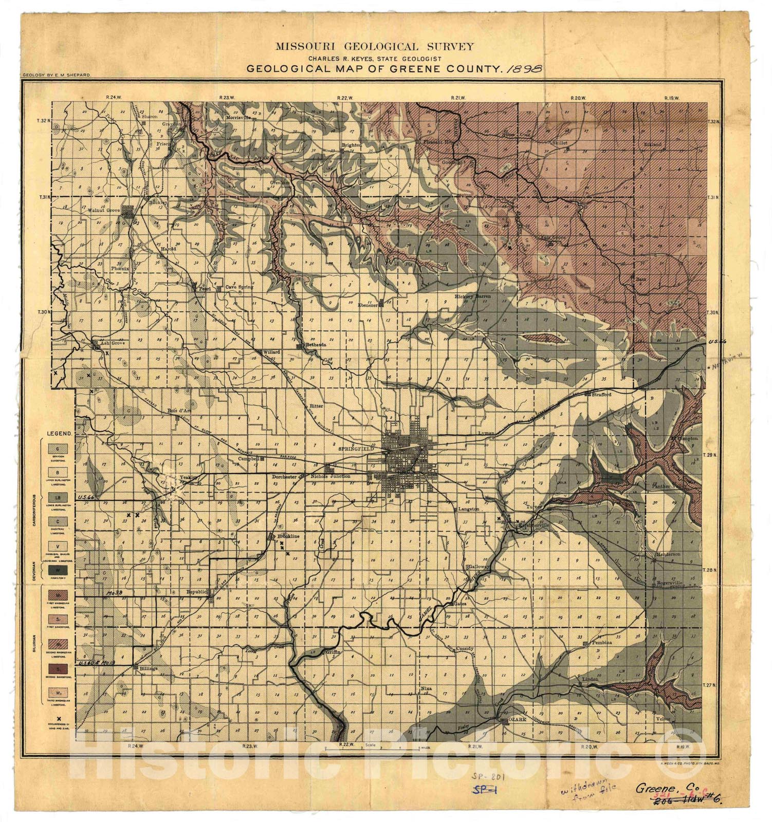 Map : Geologic map of Greene County, Missouri, 1898 Cartography Wall Art :