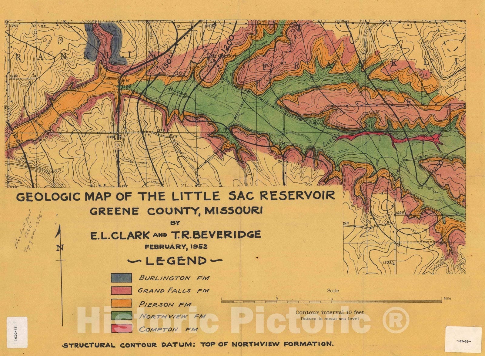 Map : Geologic map of the Little Sac Reservoir, Missouri, 1952 Cartography Wall Art :