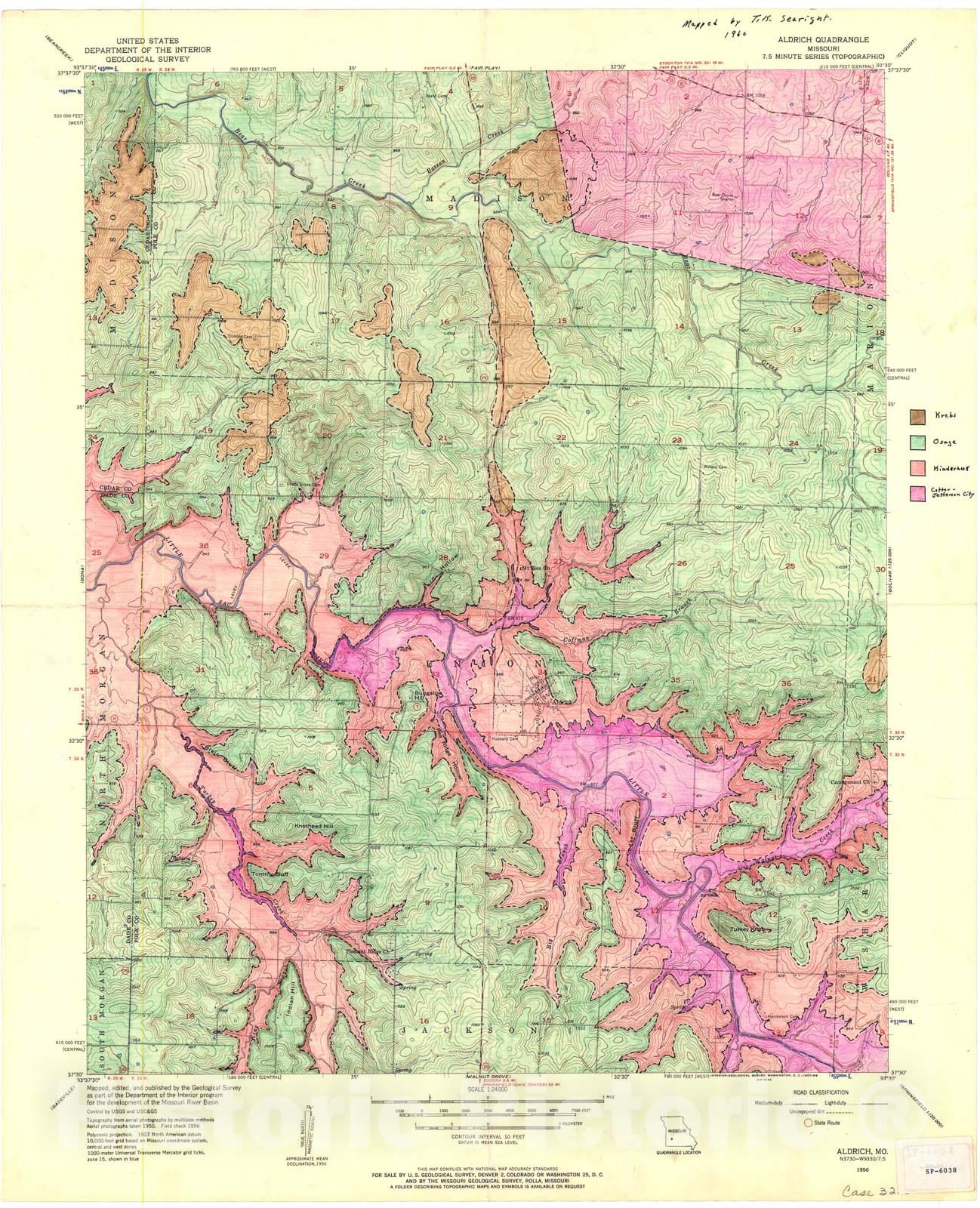 Map : Bedrock geologic map of the Aldrich seven 1/2' quadrangle, Missouri, 1960 Cartography Wall Art :