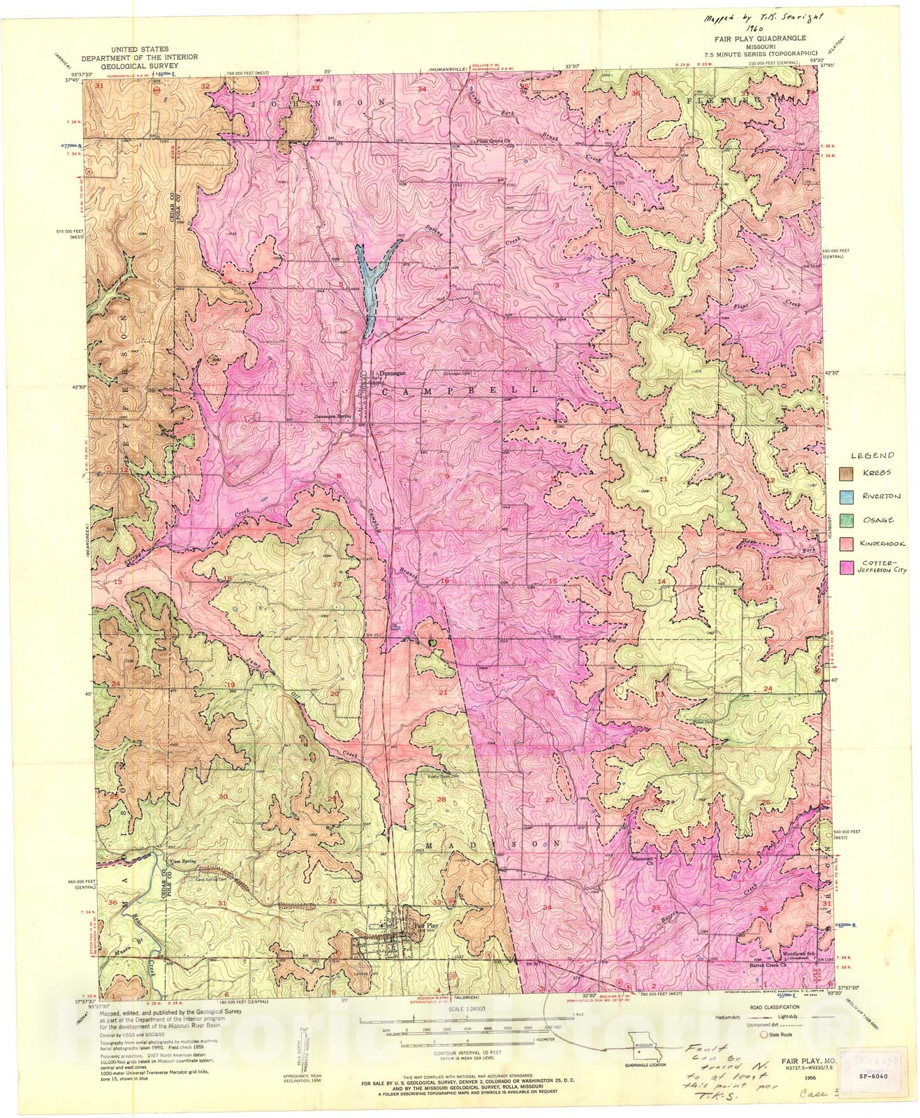 Map : Bedrock geologic map of the Fair Play seven 1/2' quadrangle, Missouri, 1960 Cartography Wall Art :