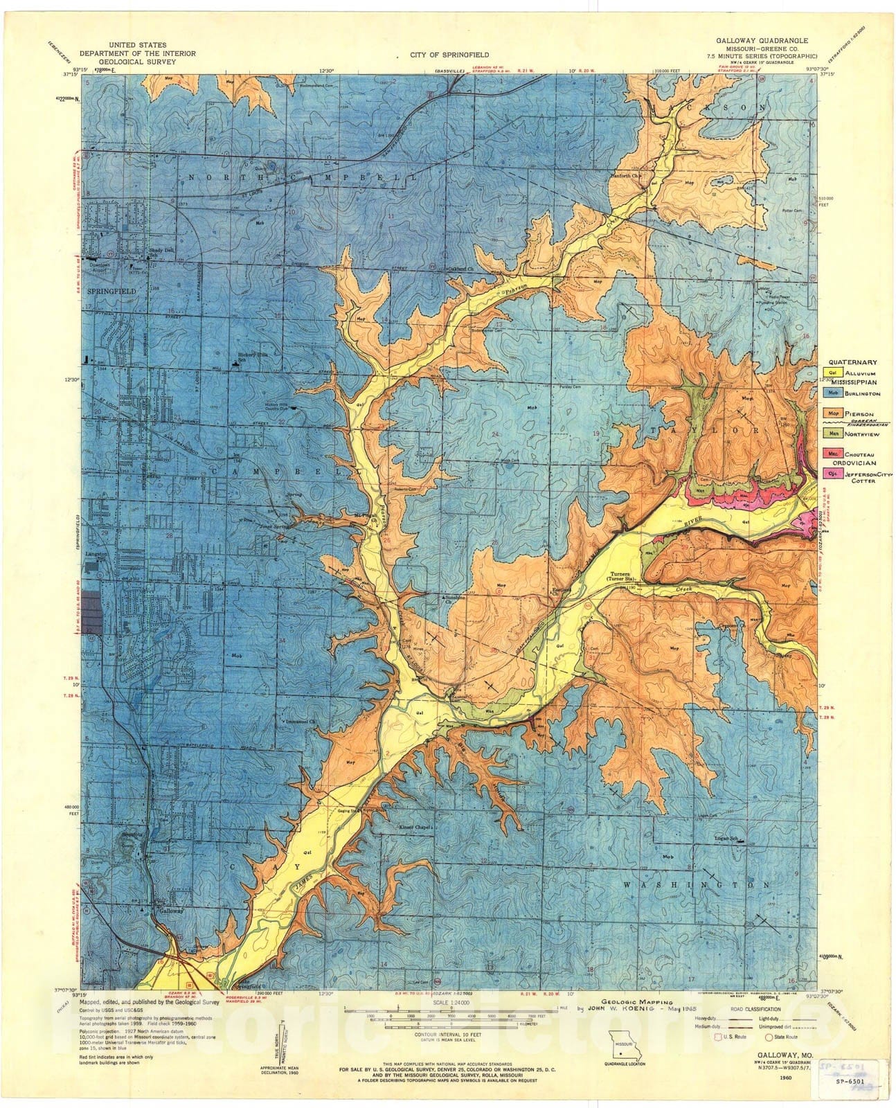 Map : Geologic map of the Galloway seven 1/2' quadrangle, Missouri, 1965 Cartography Wall Art :