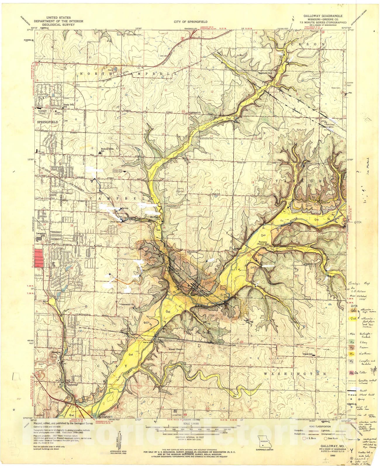 Map : Geology of the Galloway seven 1/2' quadrangle, Greene County, Missouri, 19seven0 Cartography Wall Art :