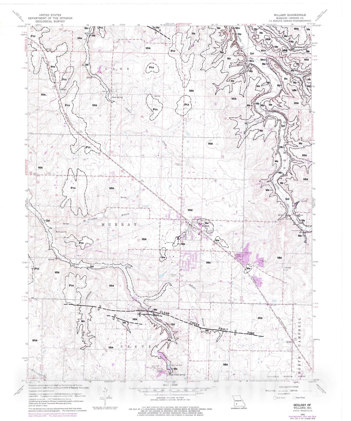 Map : Geology of the Willard seven 1/2' quadrangle, Missouri, 1981 Cartography Wall Art :