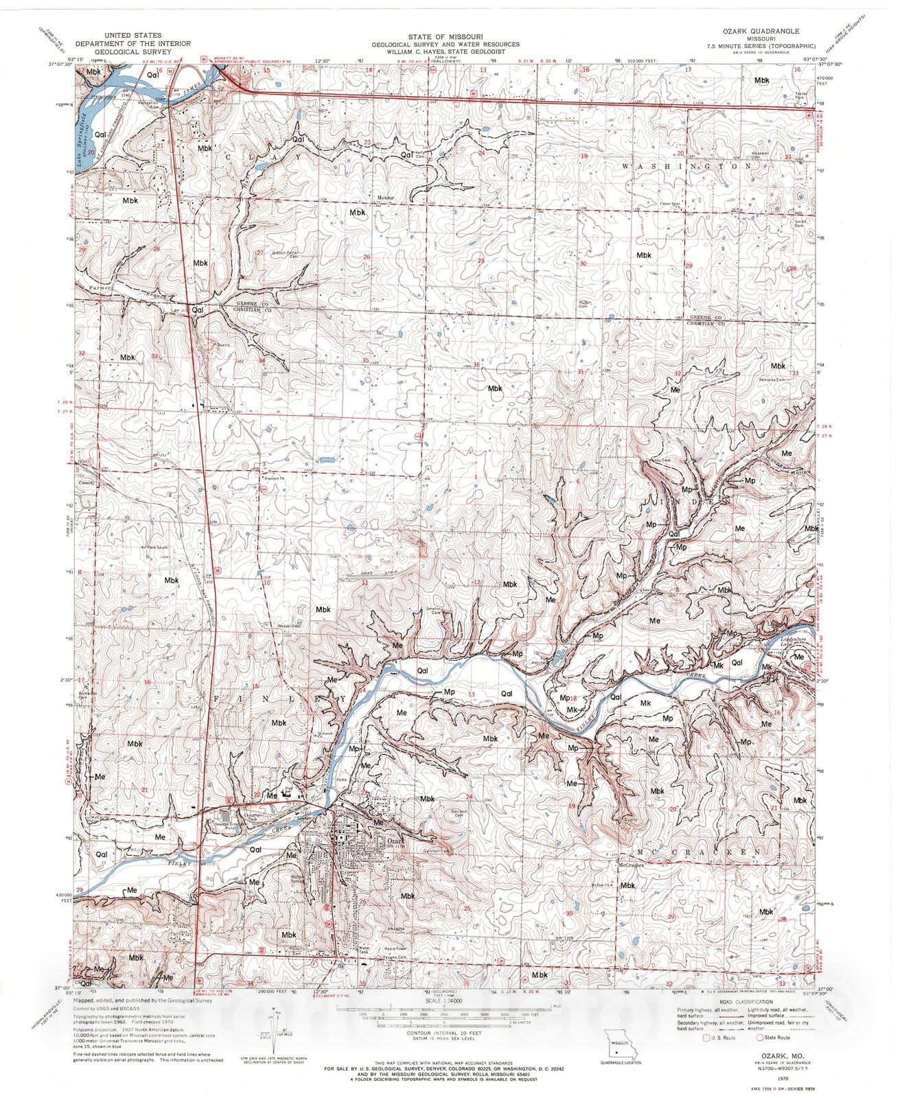 Map : Geologic map of the Ozark seven 1/2' quadrangle, Missouri, 1981 Cartography Wall Art :