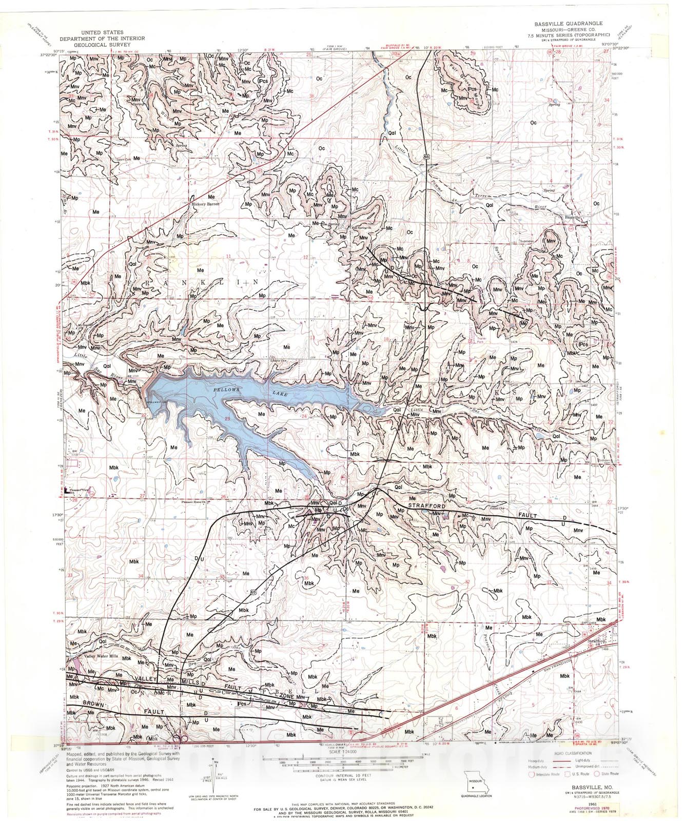 Map : Geologic map of the Bassville seven 1/2' quadrangle, Missouri, 1981 Cartography Wall Art :