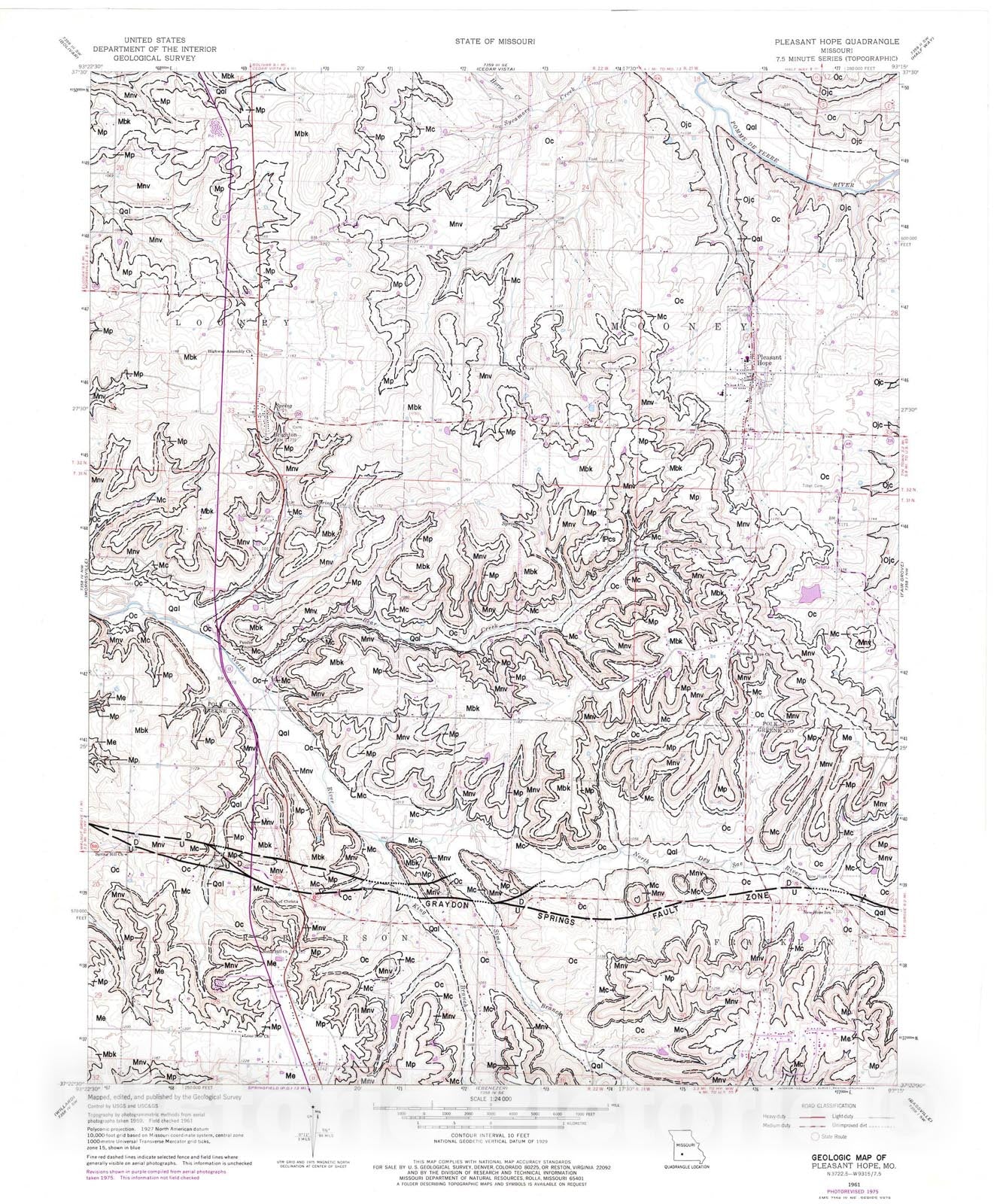 Map : Geologic map of Pleasant Hope seven 1/2' quadrangle, Missouri, 1981 Cartography Wall Art :