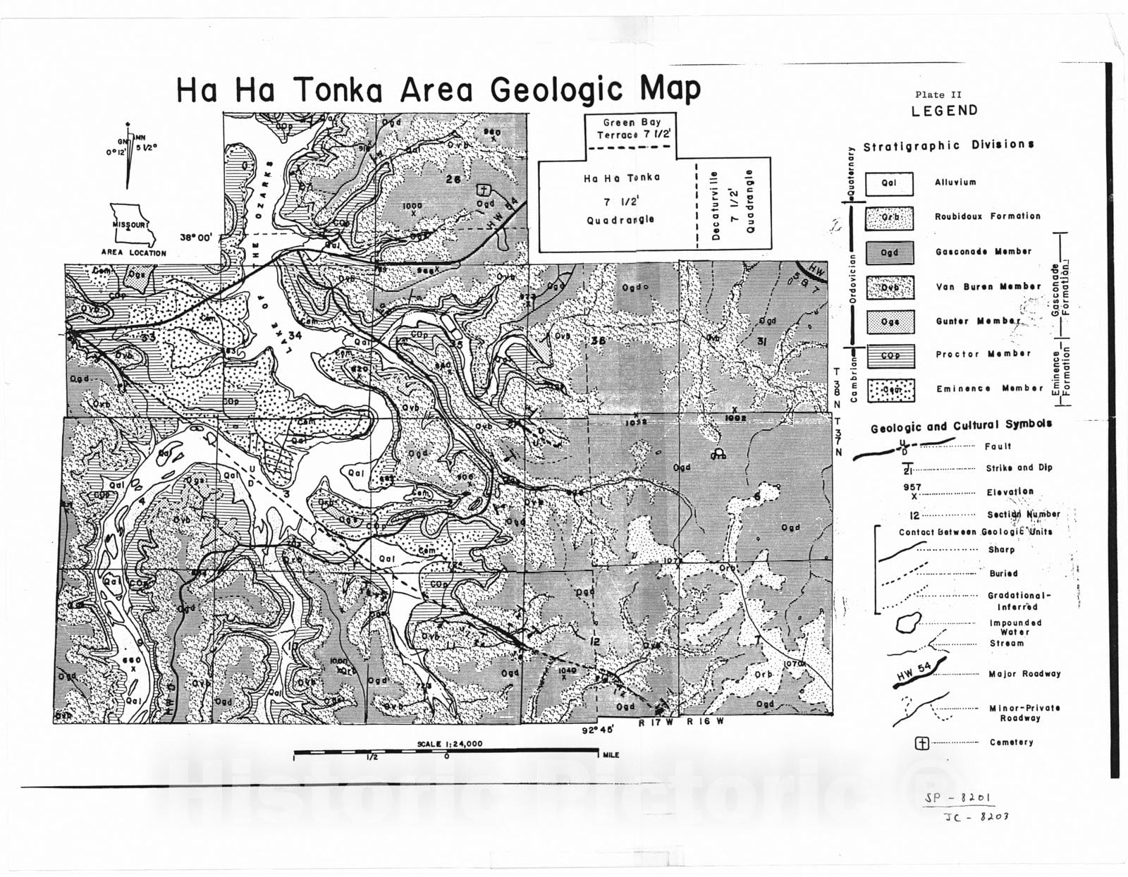 Map : Geologic map of the Ha Ha Tonka area, Camden County, Missouri, 1982 Cartography Wall Art :