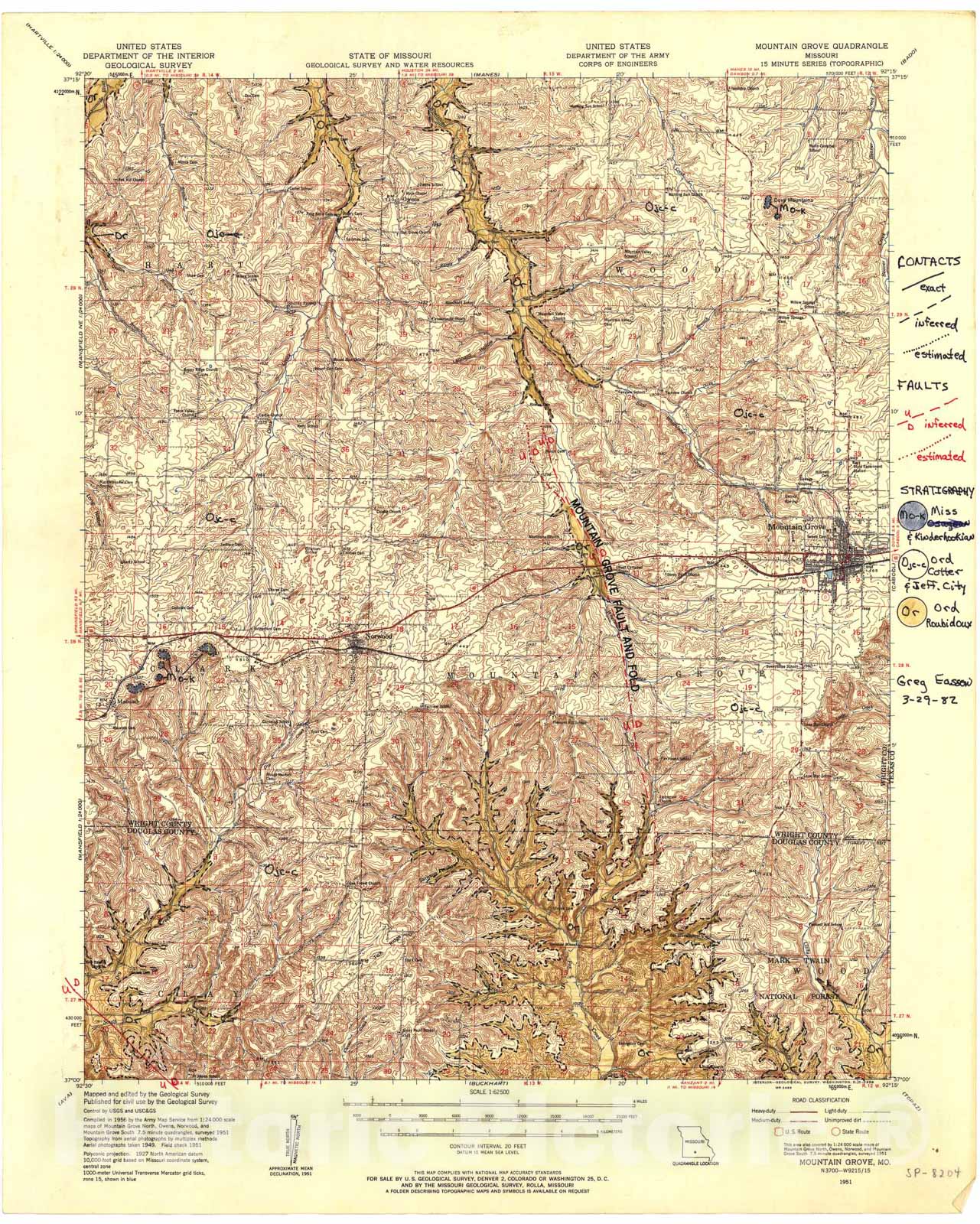 Map : Geologic map of the Mountain Grove 15' quadrangle, Missouri, 1982 Cartography Wall Art :