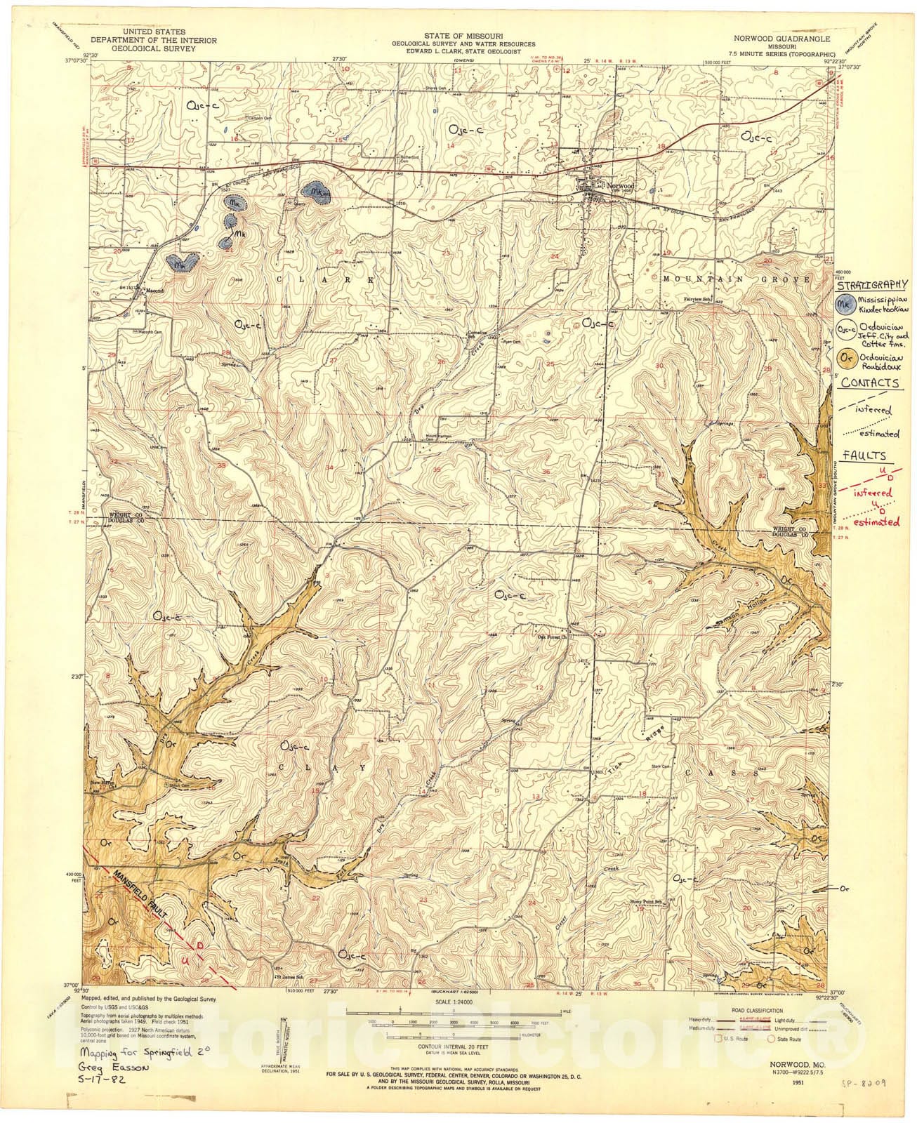 Map : Geologic map of the Norwood seven 1/2' quadrangle, Missouri, 1982 Cartography Wall Art :