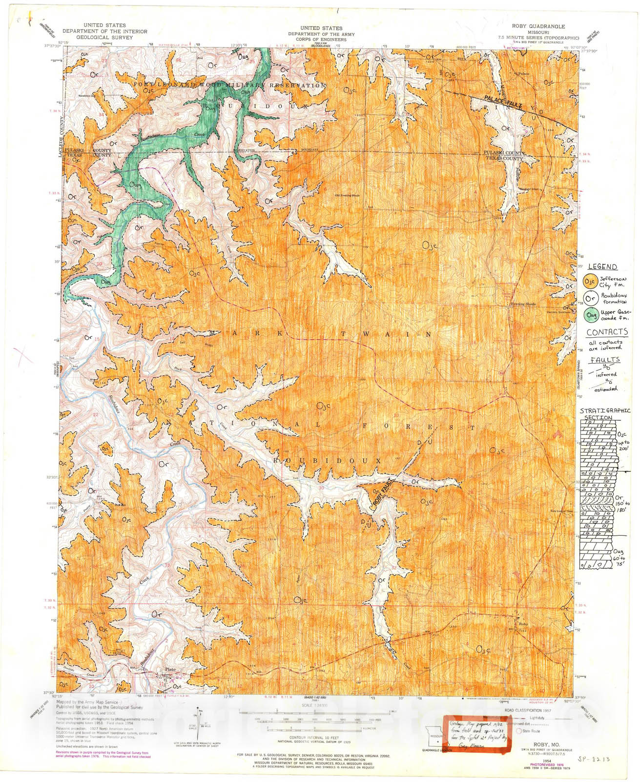 Map : Geologic map of the Roby seven 1/2' quadrangle, Missouri, 1982 Cartography Wall Art :