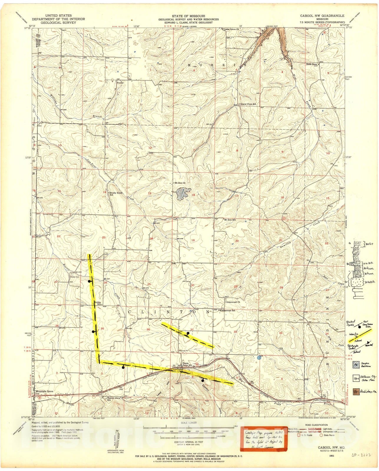 Map : Geologic map of the Cabool NW seven 1/2' quadrangle, Missouri, 1982 Cartography Wall Art :