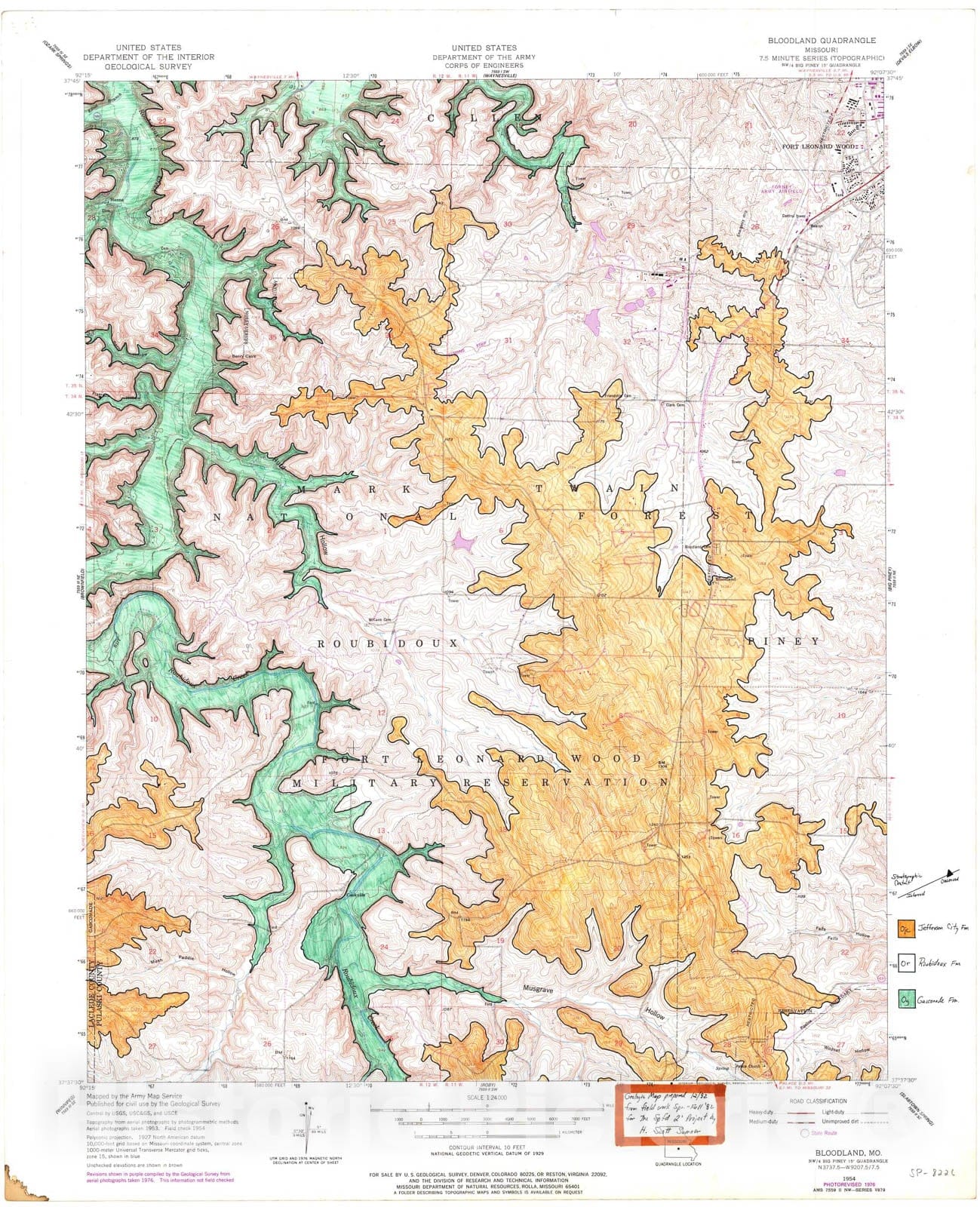 Map : Geologic map of the Bloodland seven 1/2' quadrangle, Missouri, 1982 Cartography Wall Art :