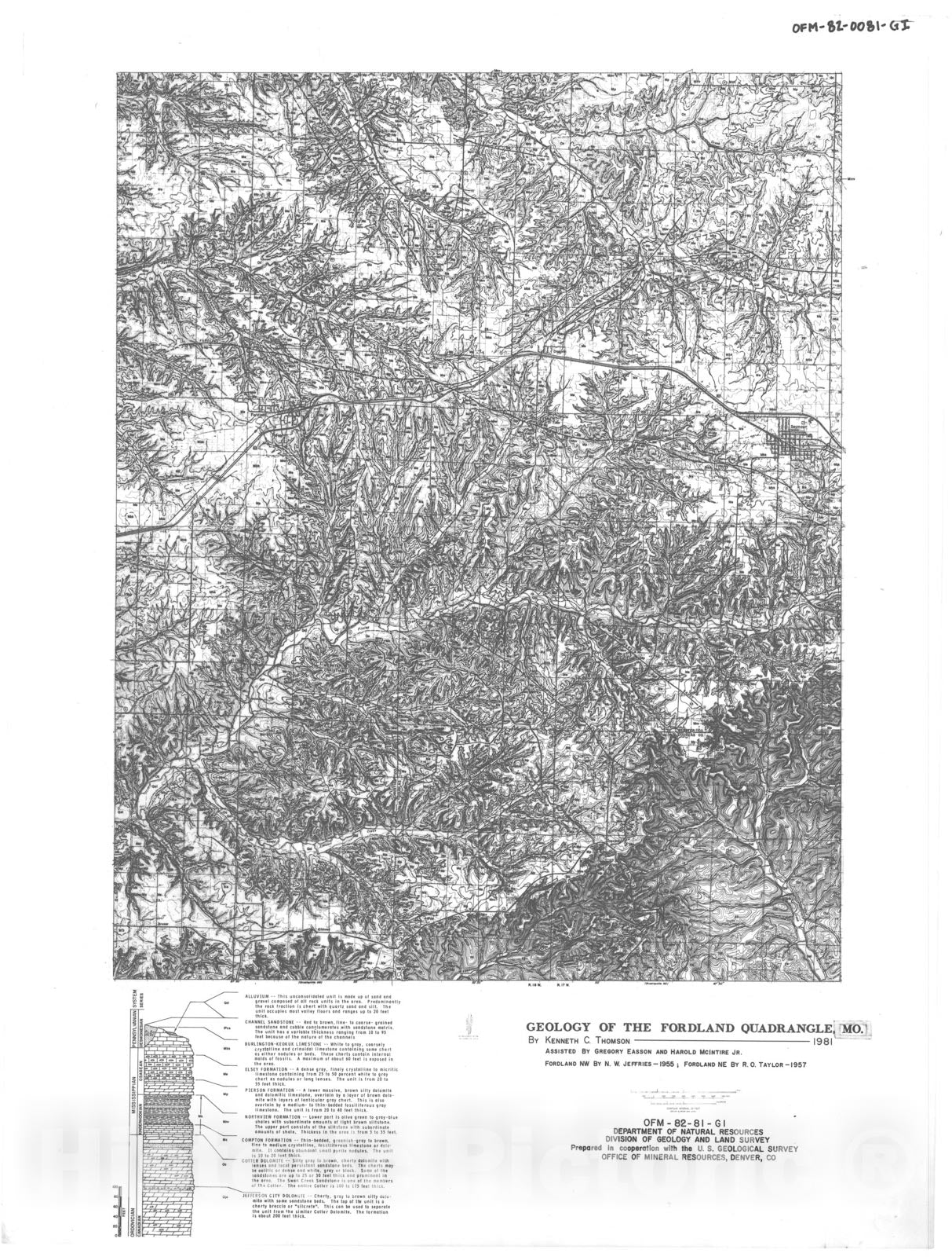 Map : Geology of the Fordland 15' quadrangle, Missouri, 1982 Cartography Wall Art :