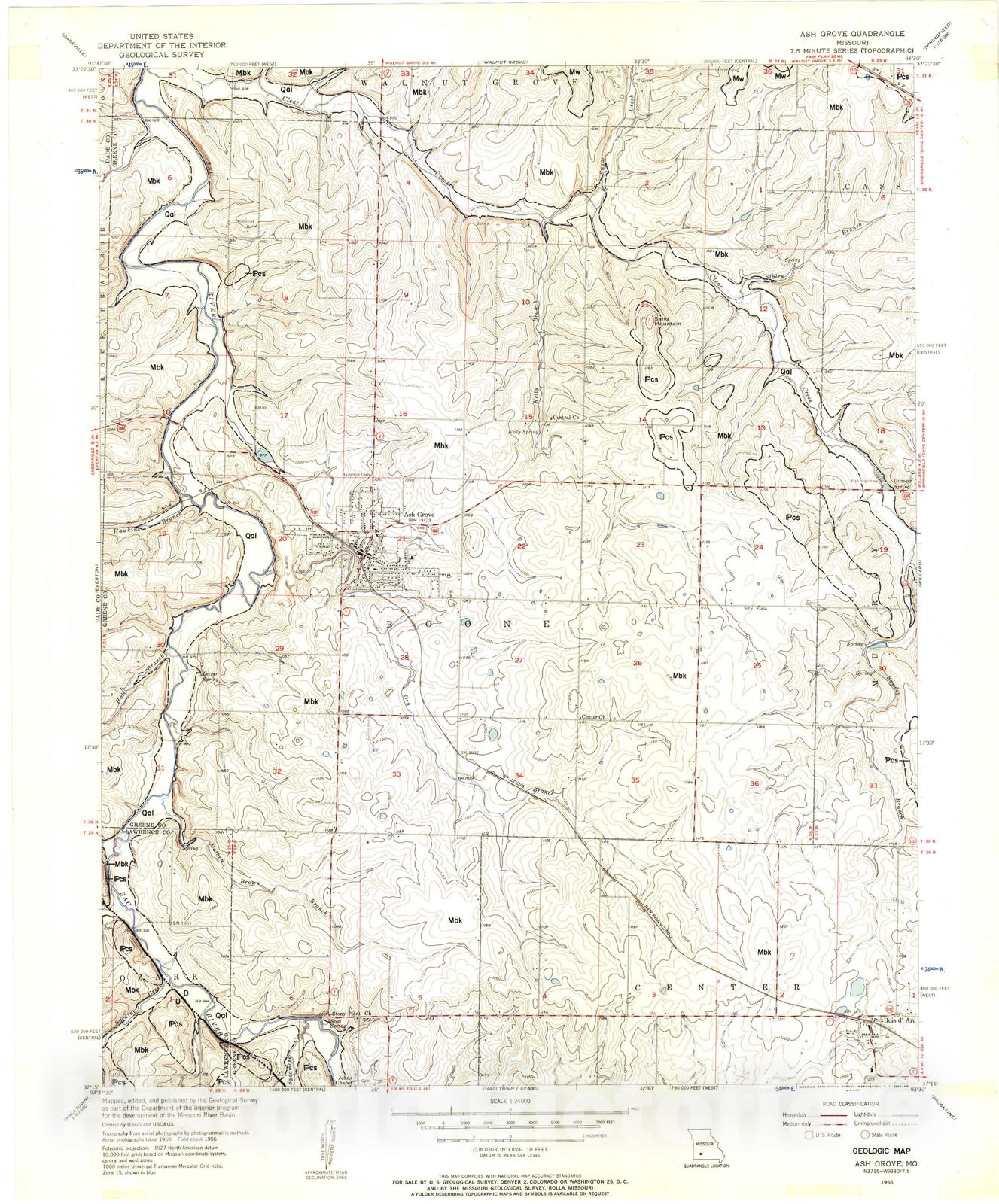Map : Geologic map of the Ash Grove seven 1/2' quadrangle, Missouri, 1982 Cartography Wall Art :