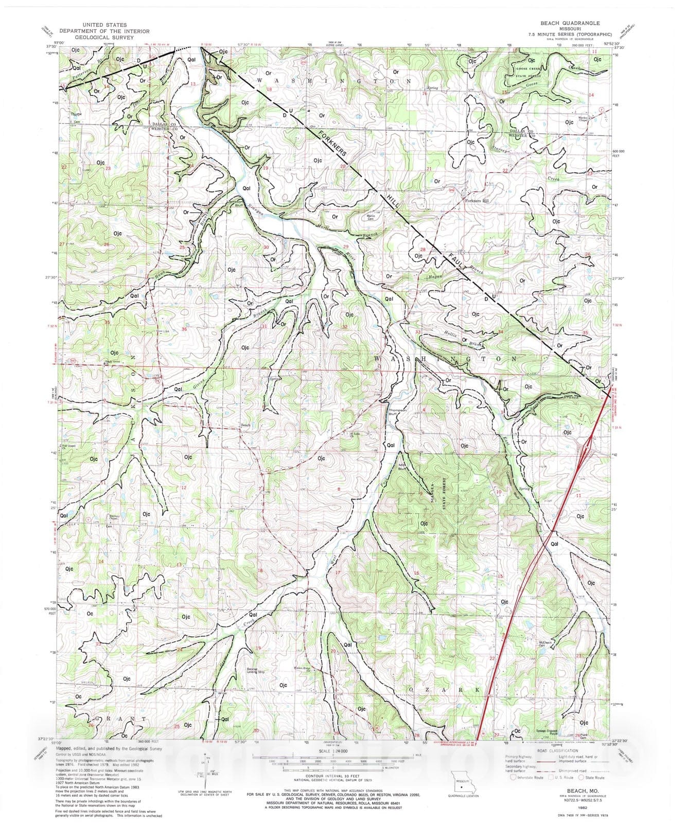 Map : Geologic map of the Beach seven 1/2' quadrangle, Missouri, 1982 Cartography Wall Art :