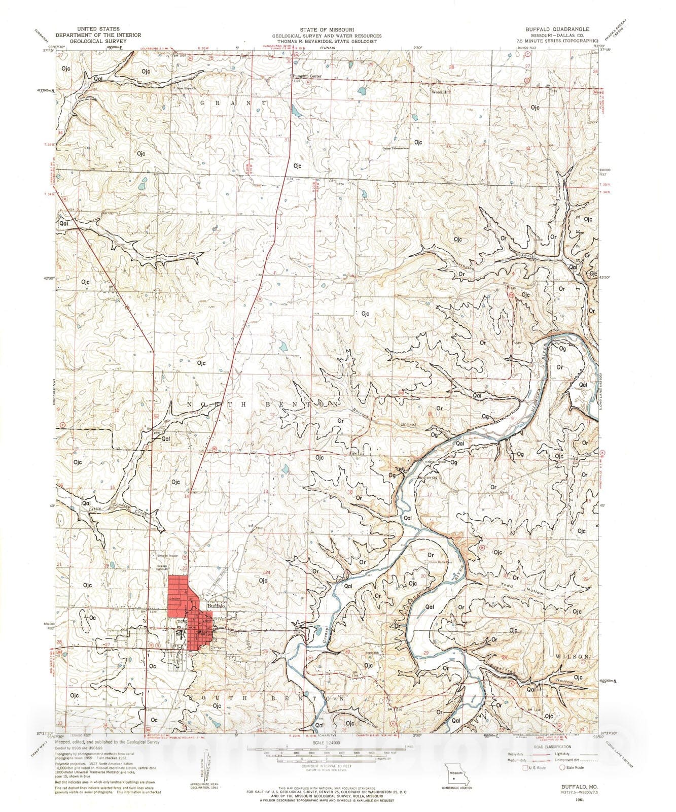 Map : Geologic map of the Buffalo seven 1/2' quadrangle, Missouri, 1982 Cartography Wall Art :
