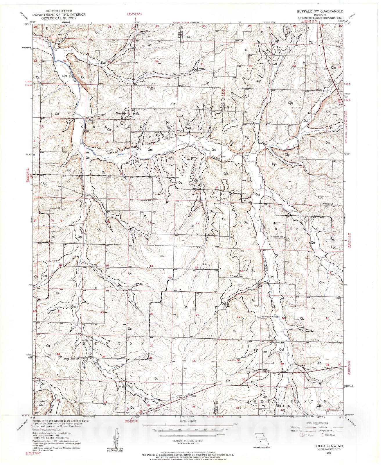 Map : Geologic map of the Buffalo NW seven 1/2' quadrangle, Missouri, 1982 Cartography Wall Art :