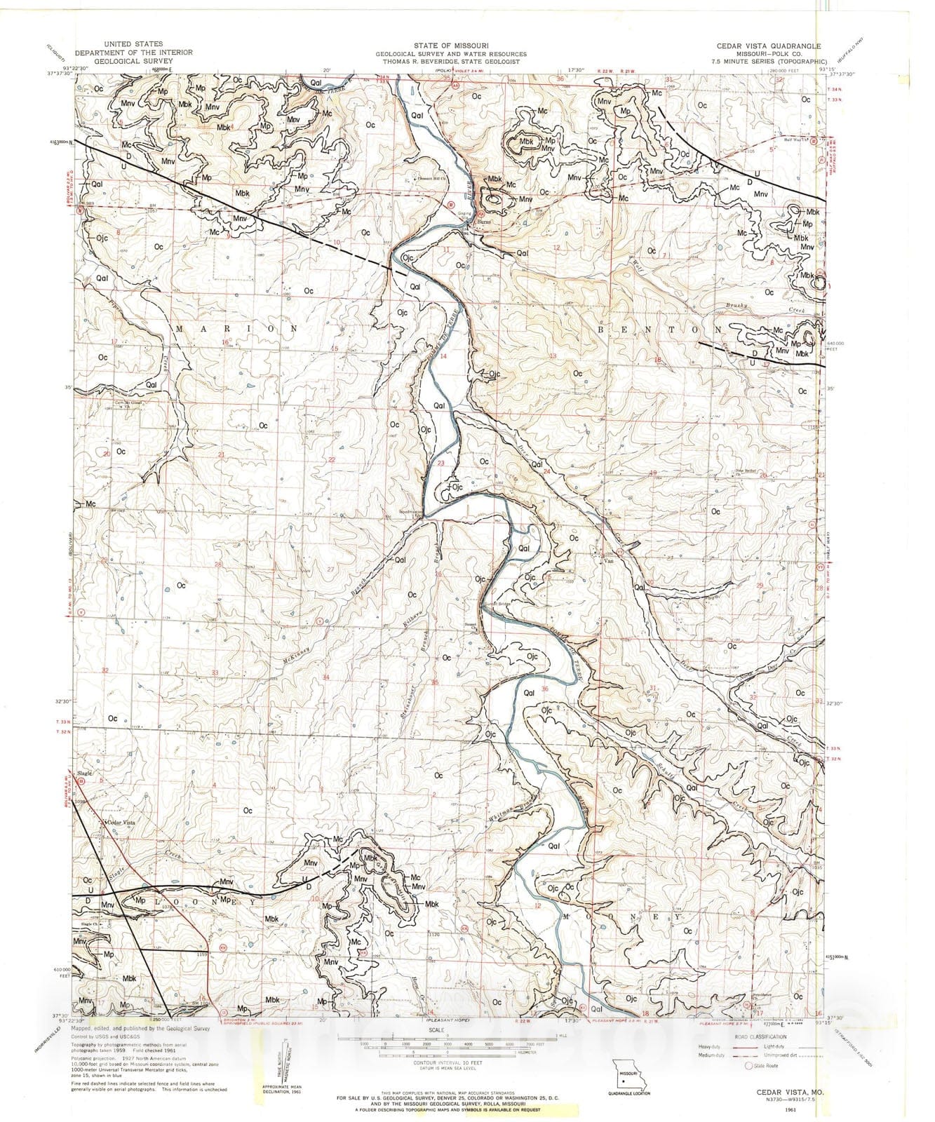 Map : Geologic map of the Cedar Vista seven 1/2' quadrangle, Missouri, 1982 Cartography Wall Art :