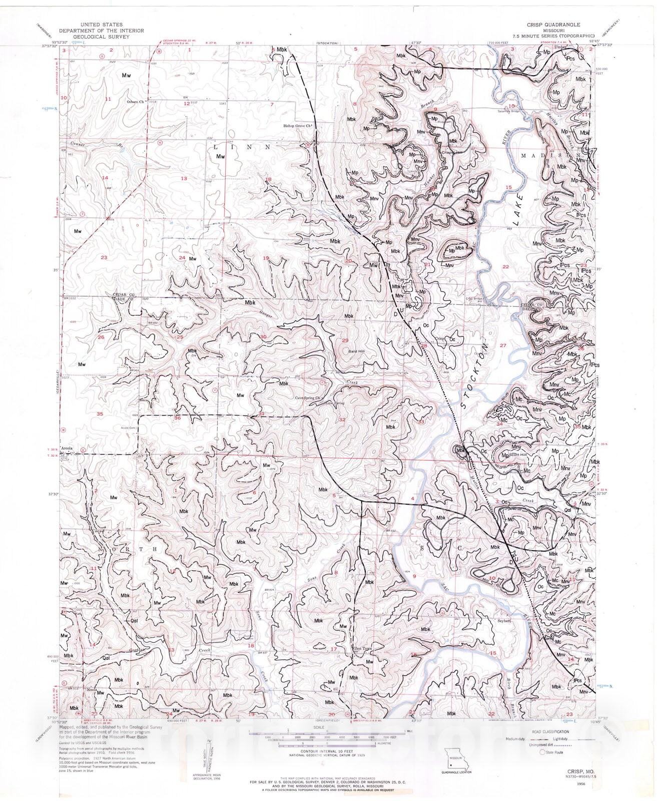Map : Geologic map of the Crisp seven 1/2' quadrangle, Missouri, 1982 Cartography Wall Art :