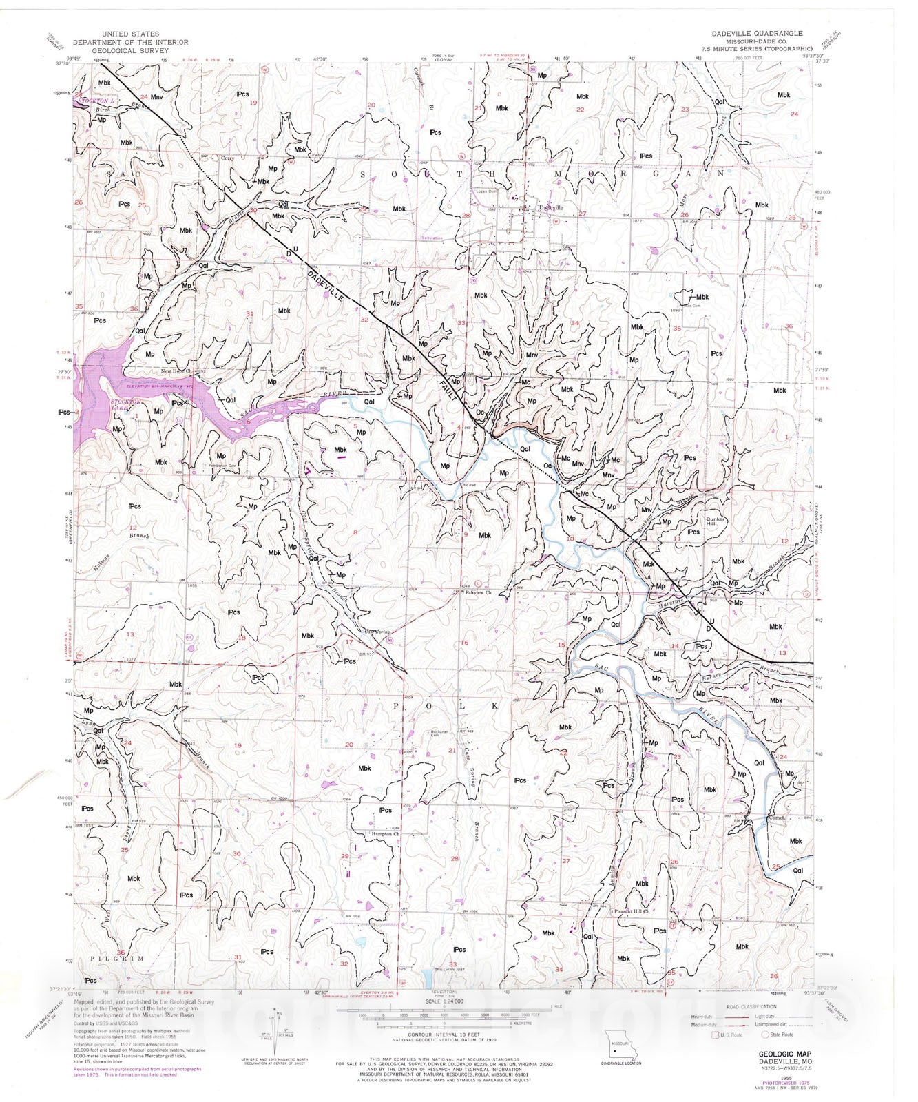 Map : Geologic map of the Dadeville seven 1/2' quadrangle Missouri, 1982 Cartography Wall Art :