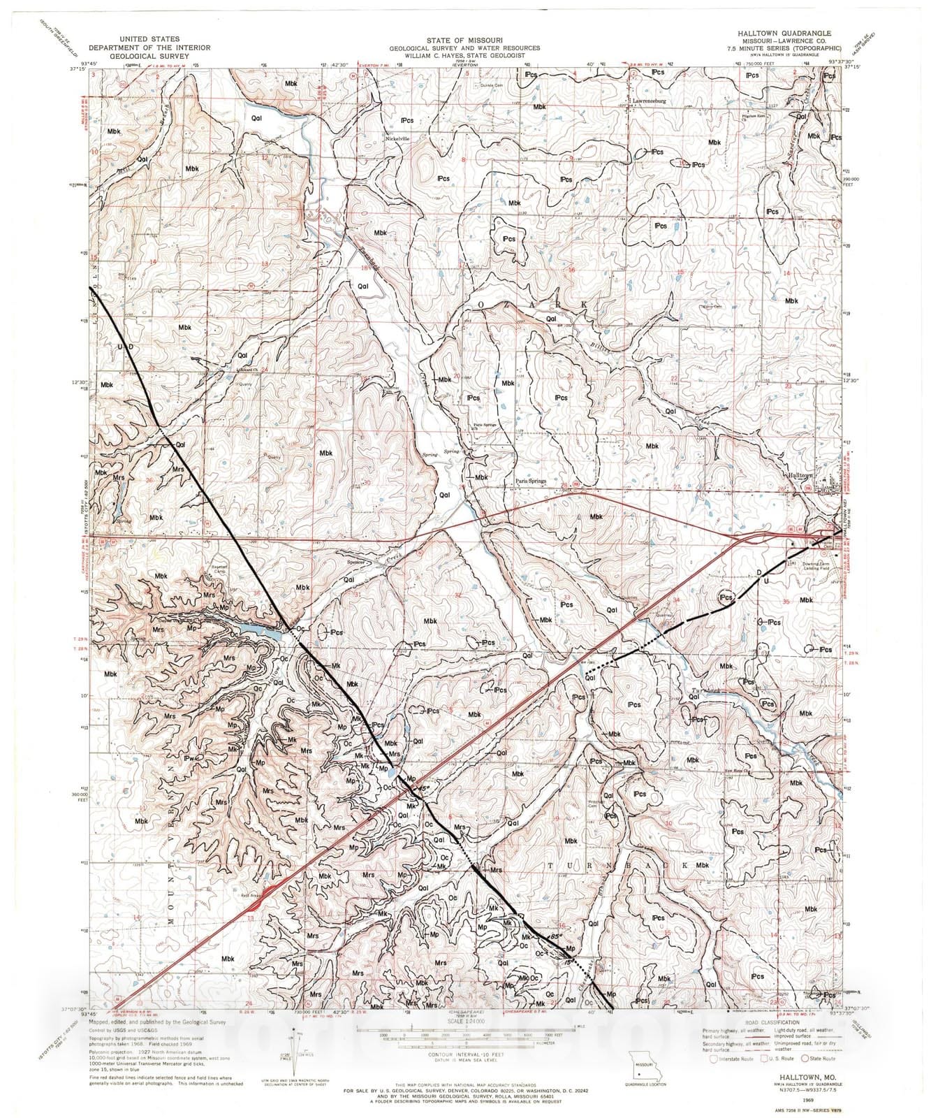 Map : Geologic map of the Halltown seven 1/2' quadrangle, Missouri, 1982 Cartography Wall Art :