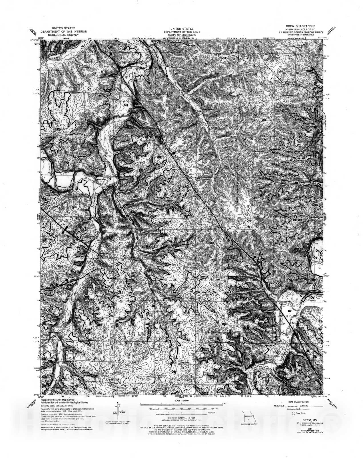 Map : Geologic map of the Drew seven 1/2' quadrangle, Missouri, 1983 Cartography Wall Art :