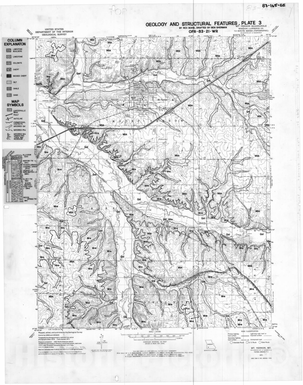 Map : Geologic and structural features map of the Mt. Vernon seven 1/2' quadrangle, Missouri, 1983 Cartography Wall Art :