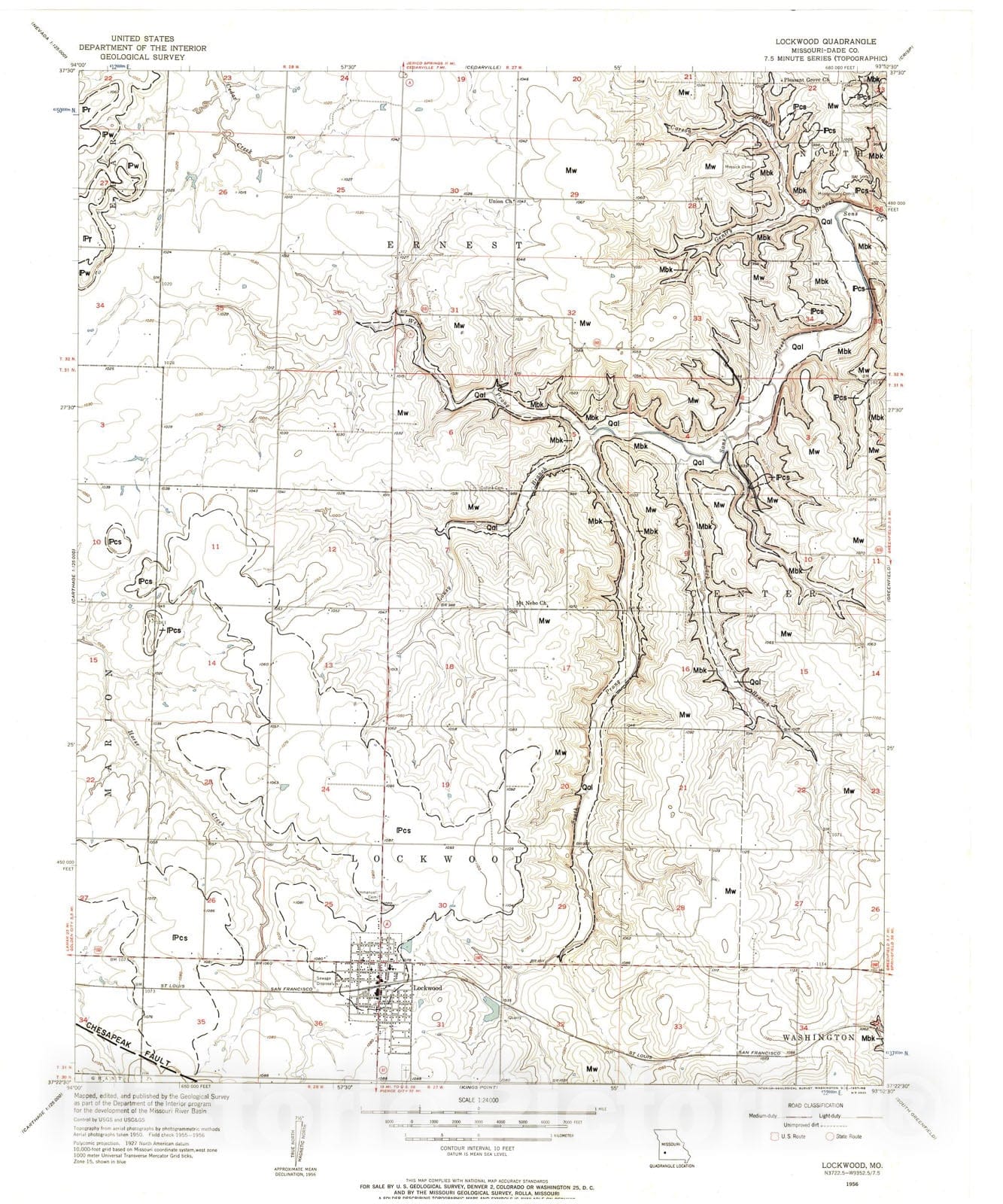 Map : Geologic map of the Lockwood seven 1/2' quadrangle, Missouri, 1983 Cartography Wall Art :