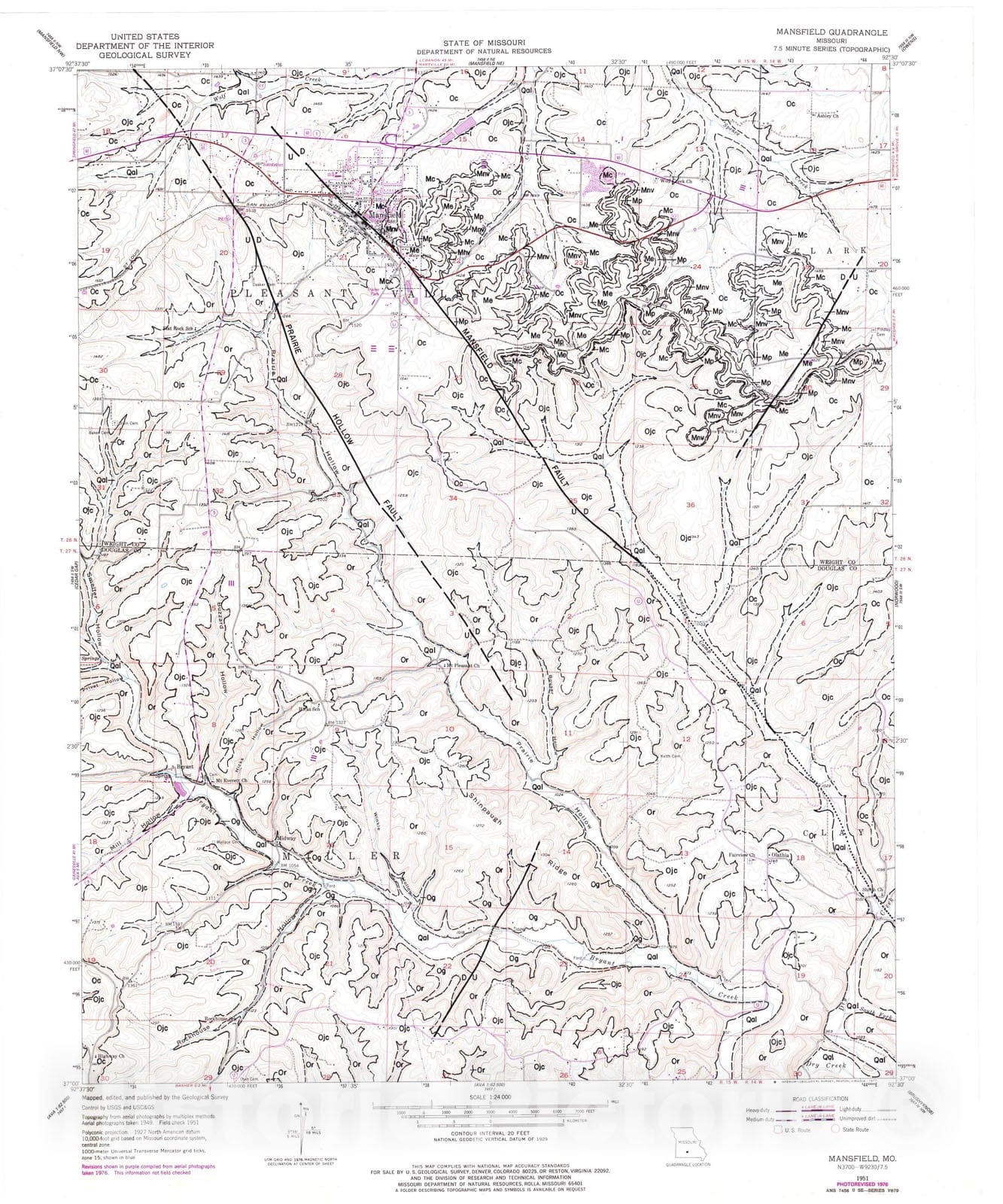 Map : Geologic map of the Mansfield seven 1/2' quadrangle, Missouri, 1983 Cartography Wall Art :