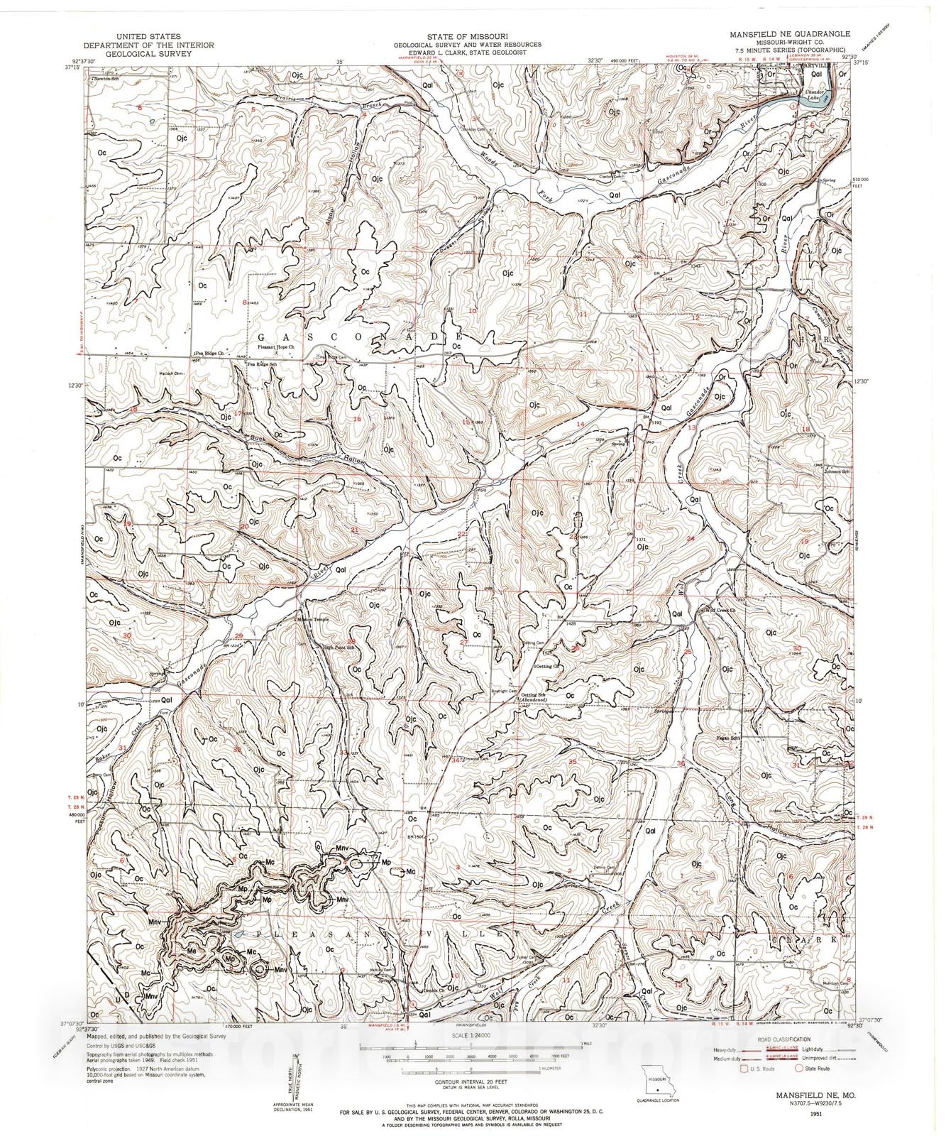 Map : Geologic map of the Mansfield NE seven 1/2' quadrangle, Missouri, 1983 Cartography Wall Art :