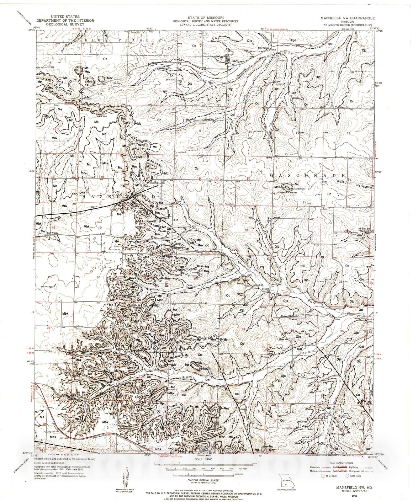 Map : Geologic map of the Mansfield NW seven 1/2' quadrangle, Missouri, 1983 Cartography Wall Art :