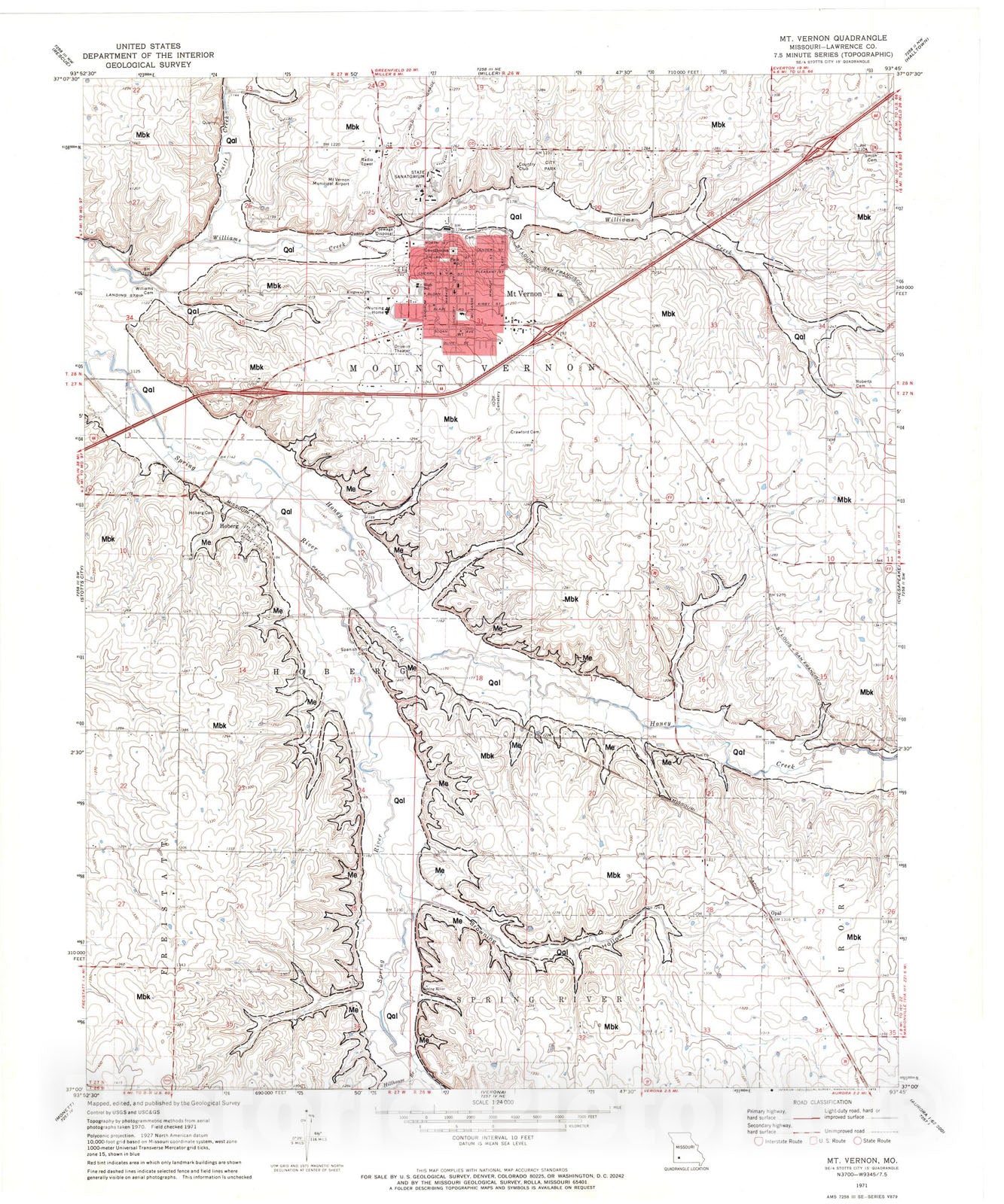 Map : Geologic map of the Mt. Vernon seven 1/2' quadrangle, Missouri, 1983 Cartography Wall Art :