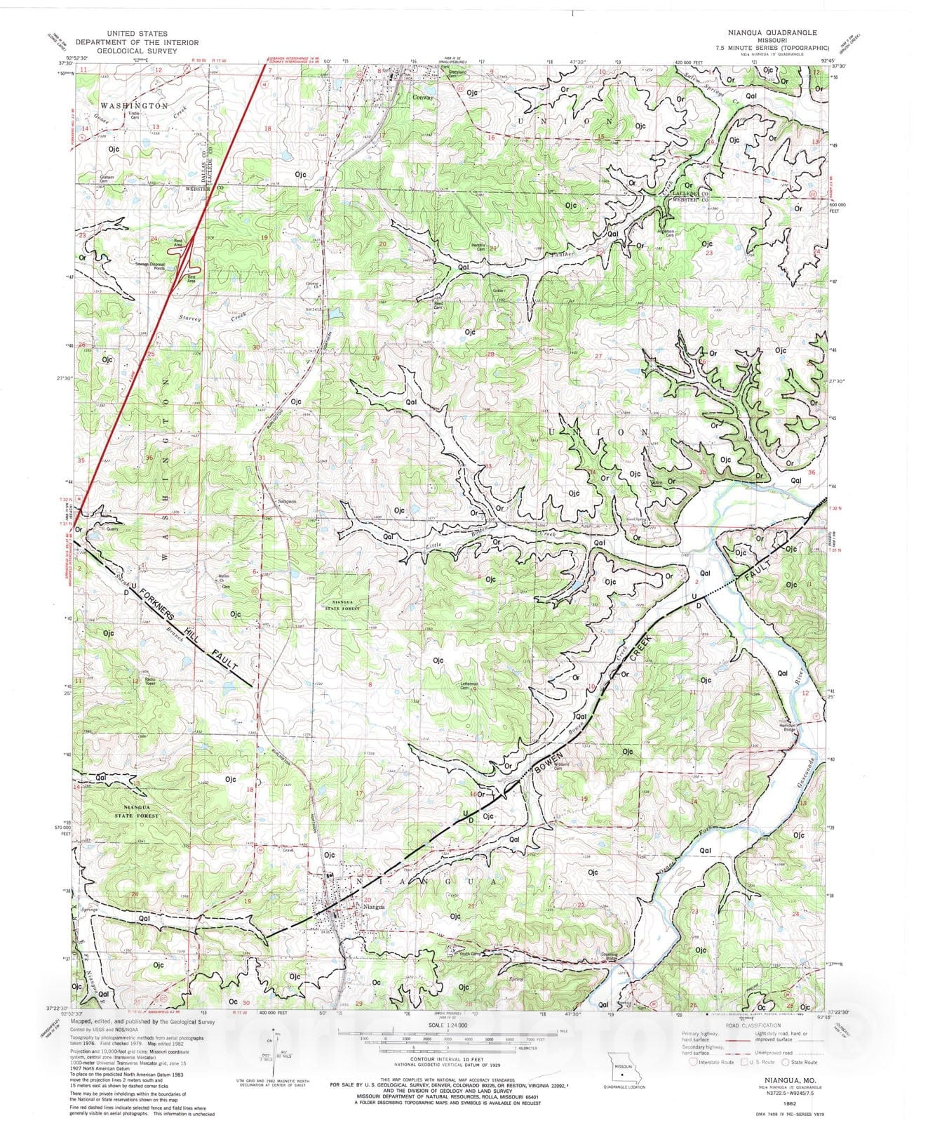 Map : Geologic map of the Niangua seven 1/2' quadrangle, Missouri, 1983 Cartography Wall Art :