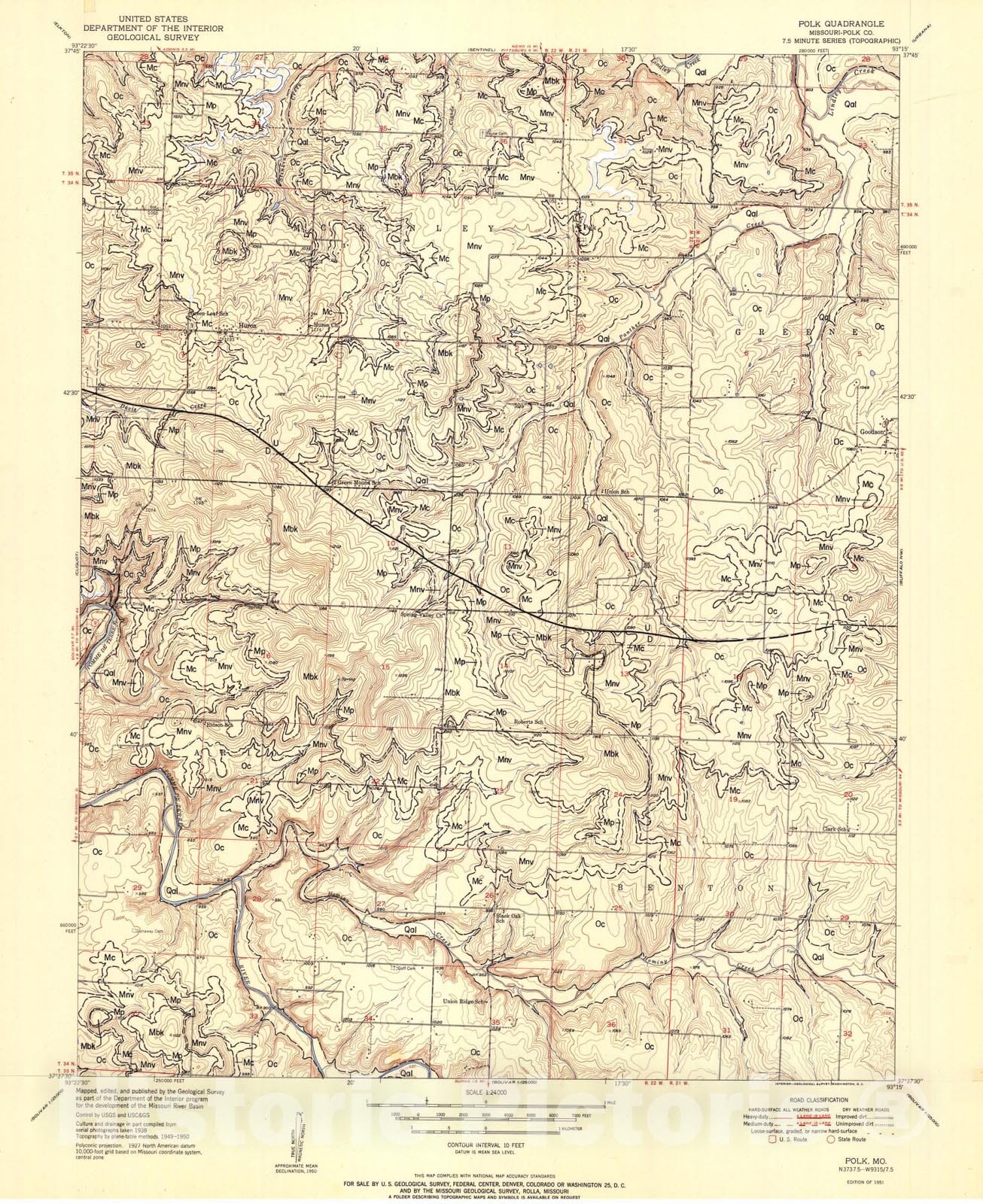 Map : Geologic map of the Polk seven 1/2' quadrangle, Missouri, 1983 Cartography Wall Art :