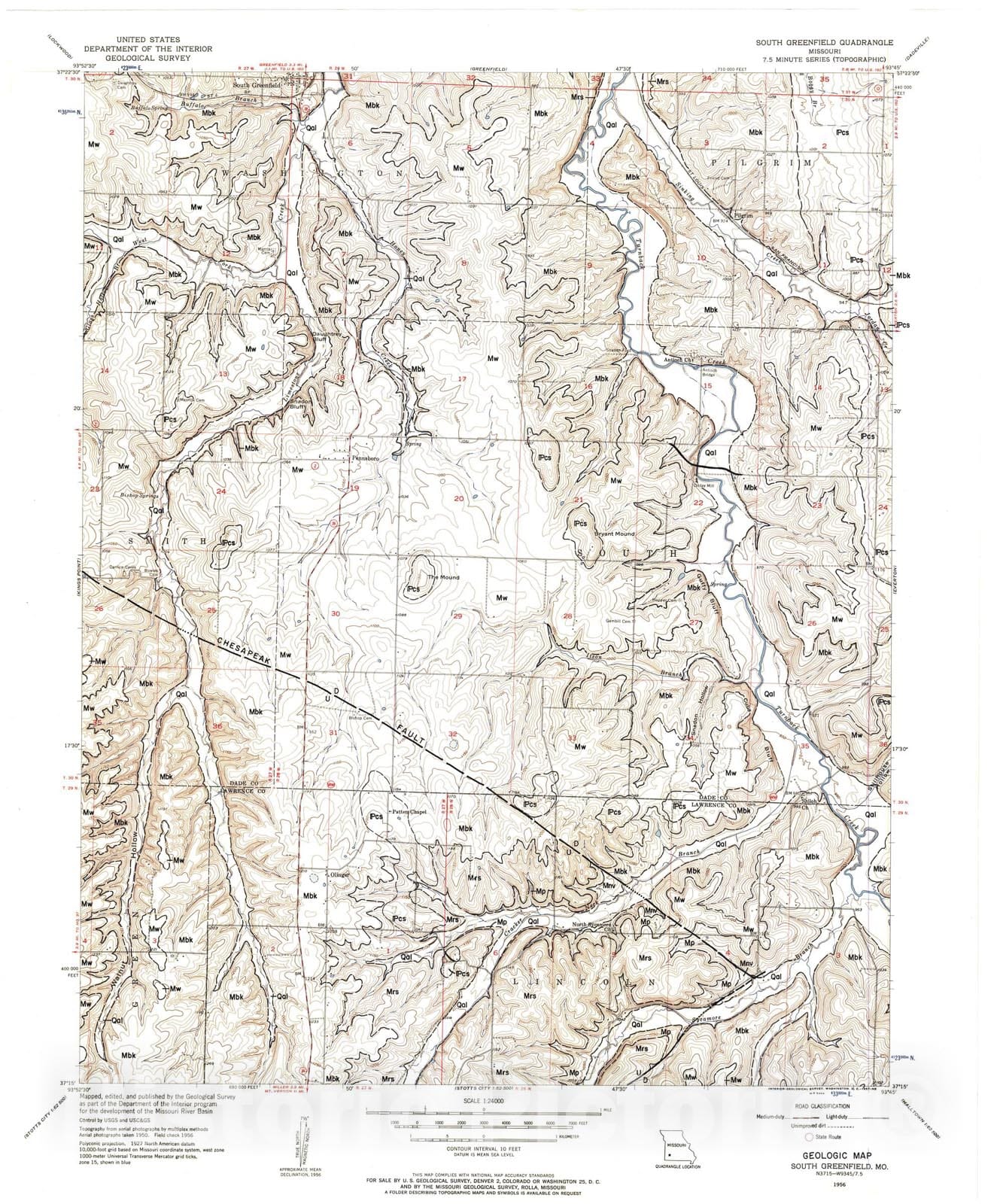 Map : Geologic map of the South Greenfield seven 1/2' quadrangle, Missouri, 1983 Cartography Wall Art :